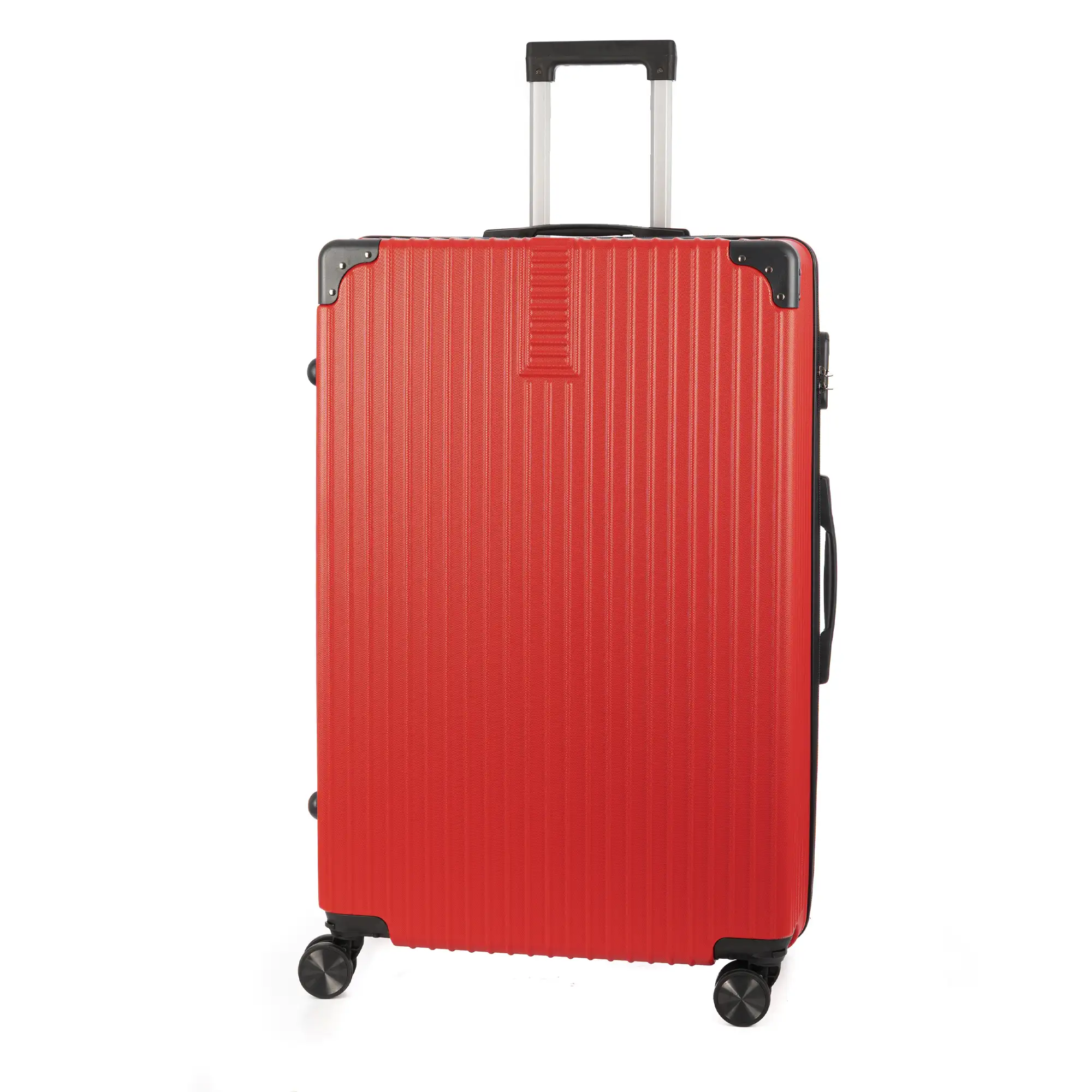 Maleta gran volumen trolley rígida ultraligera, de ABS de alta resistencia con esquinas reforzadas. Cerradura numérica y 4 ruedas dobles extraíbles y giratorias 360°.