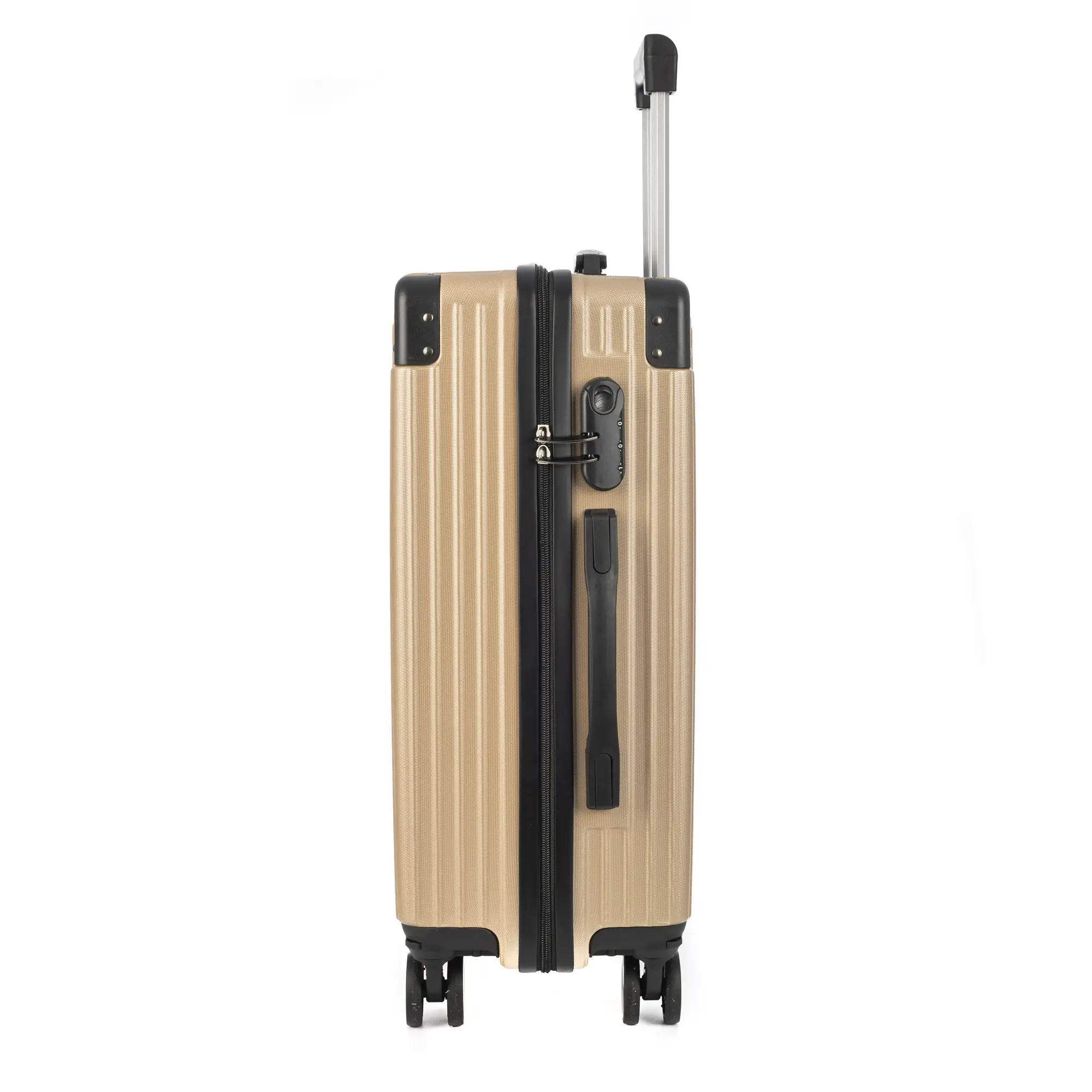 Juego de 3 maletas Trolley, en material ligero ABS de alta resistencia con esquinas reforzadas. Cerradura numérica y 4 ruedas dobles extraíbles y giratorias 360°.