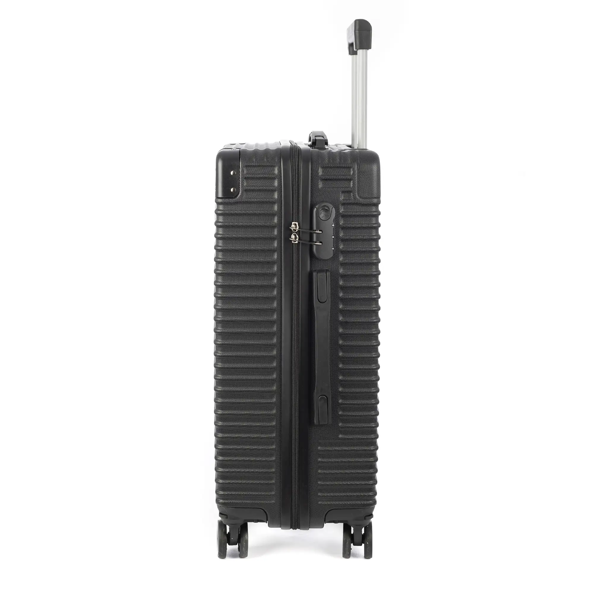 Juego de 3 maletas Trolley, en material ligero ABS de alta resistencia con esquinas reforzadas. Cerradura numérica y 4 ruedas dobles extraíbles y giratorias 360°.