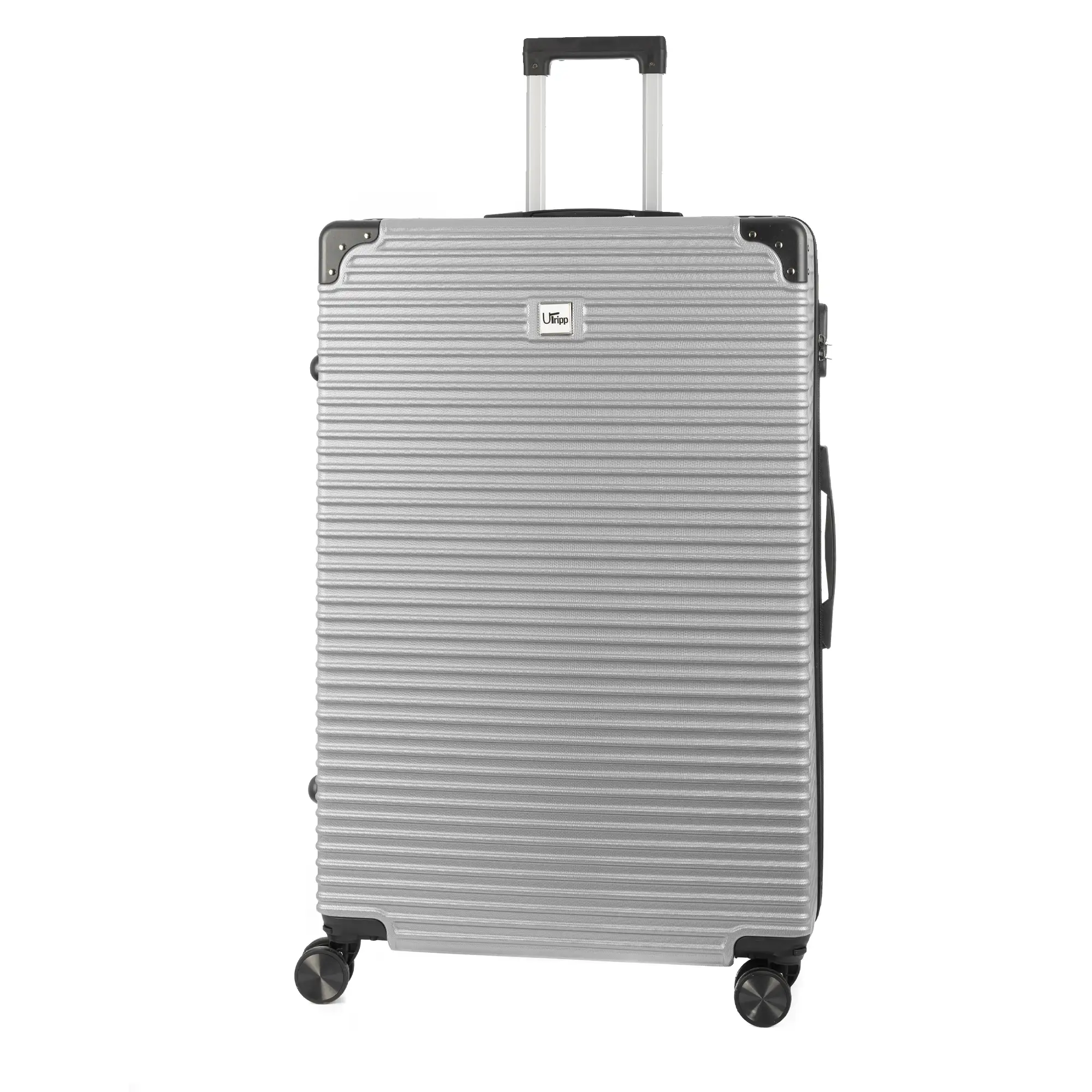 Maleta gran volumen trolley rígida ultraligera, de ABS de alta resistencia con esquinas reforzadas. Cerradura numérica y 4 ruedas dobles extraíbles y giratorias 360°.