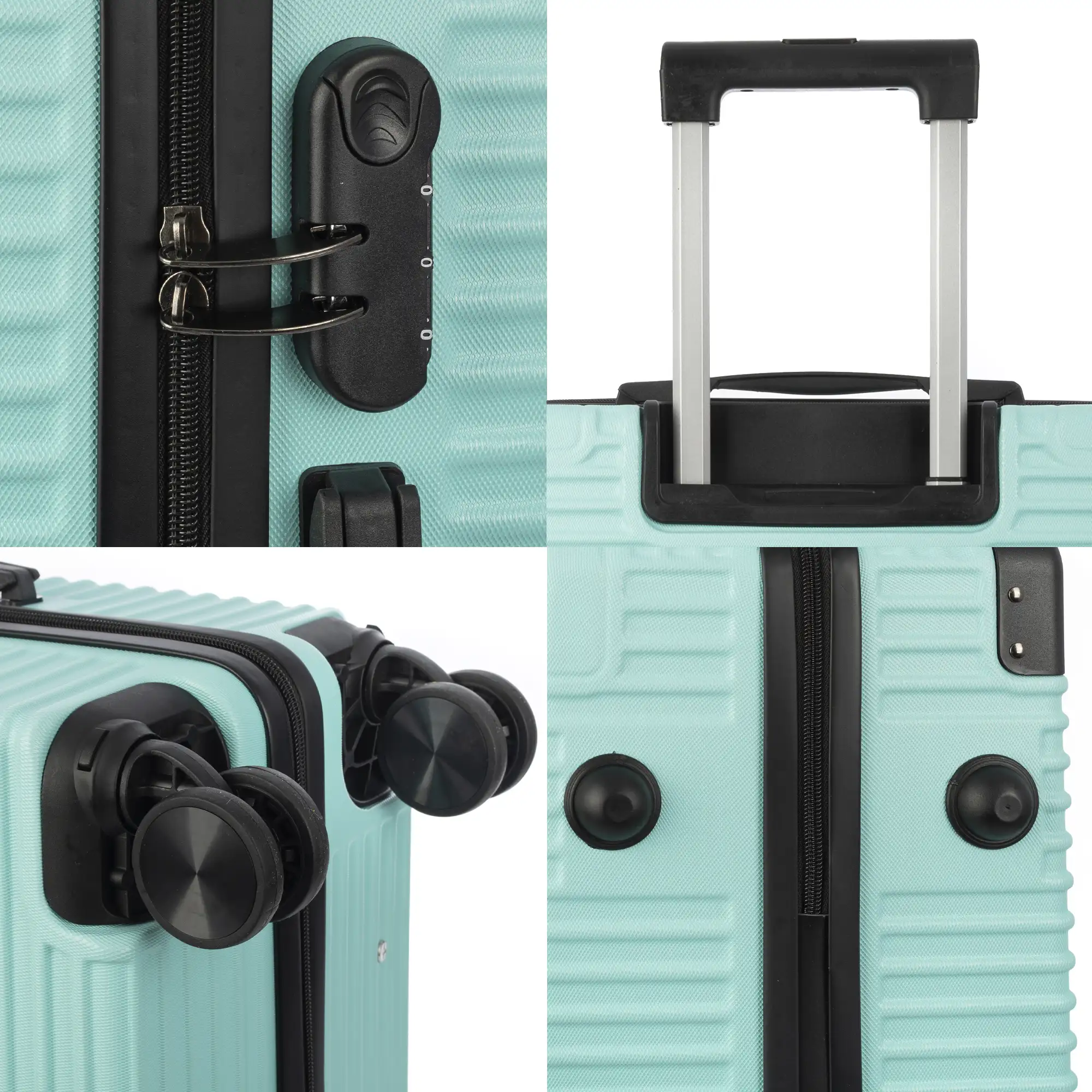 Juego de 3 maletas Trolley, en material ligero ABS de alta resistencia con esquinas reforzadas. Cerradura numérica y 4 ruedas dobles extraíbles y giratorias 360°.
