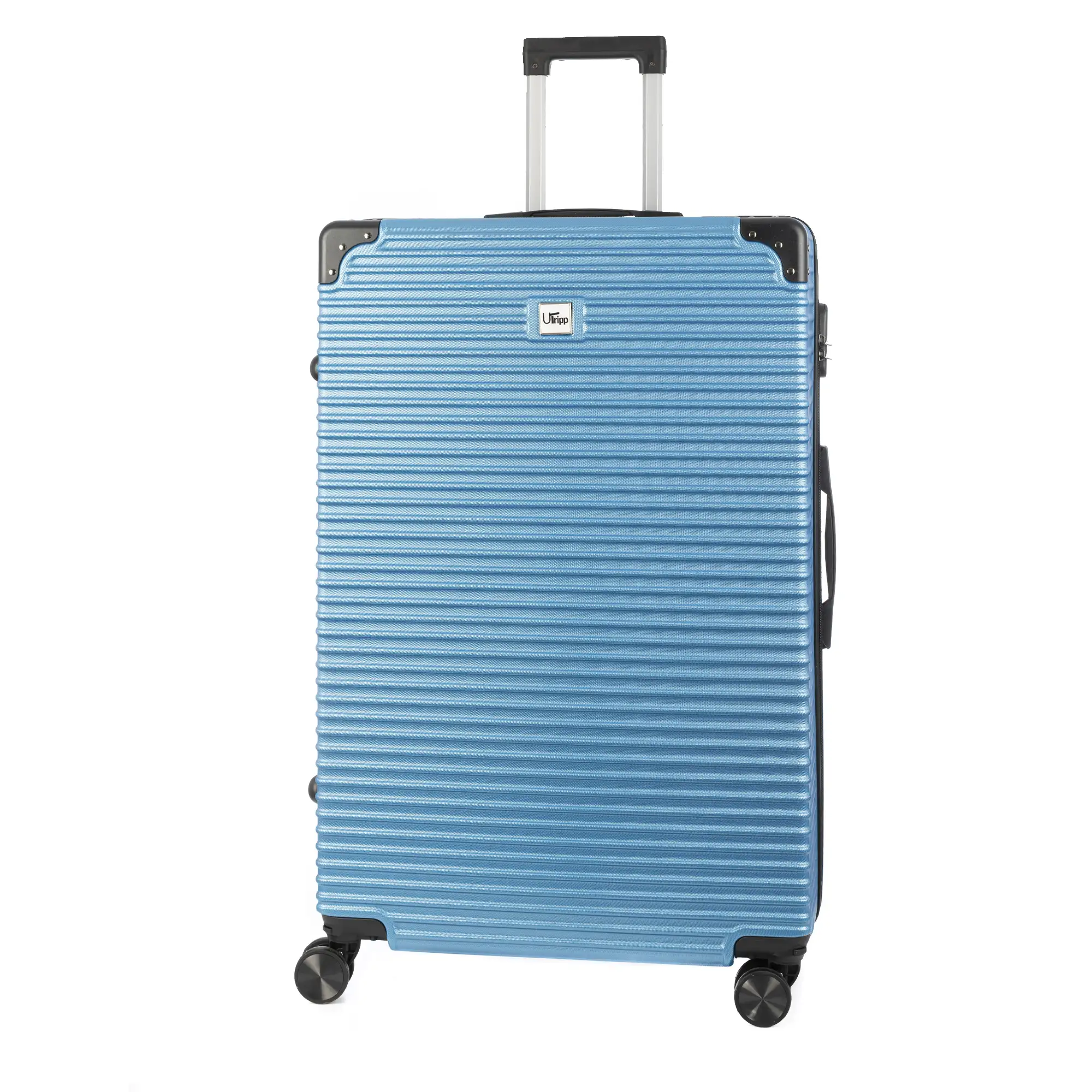 Maleta gran volumen trolley rígida ultraligera, de ABS de alta resistencia con esquinas reforzadas. Cerradura numérica y 4 ruedas dobles extraíbles y giratorias 360°.