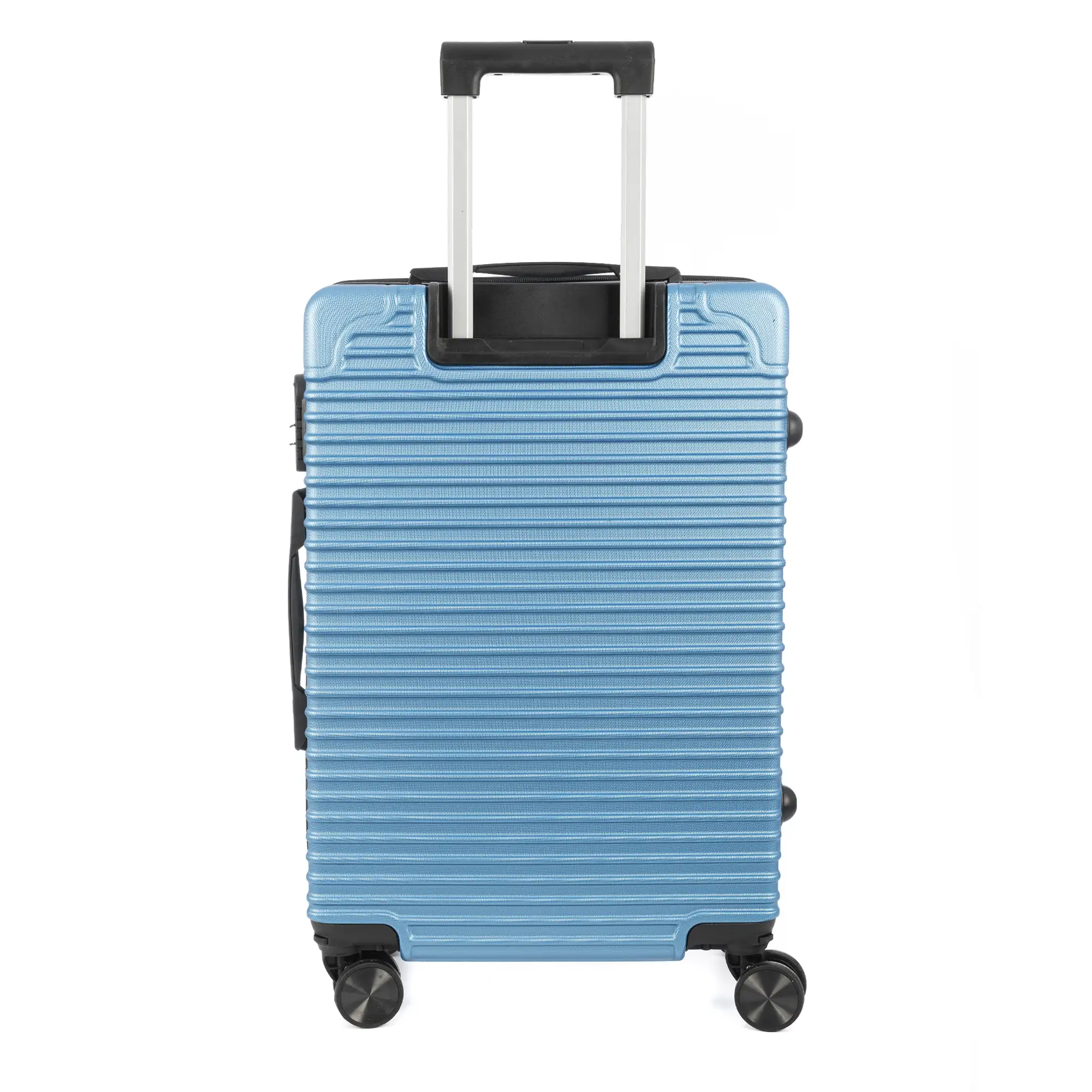 Maleta gran volumen trolley rígida ultraligera, de ABS de alta resistencia con esquinas reforzadas. Cerradura numérica y 4 ruedas dobles extraíbles y giratorias 360°.