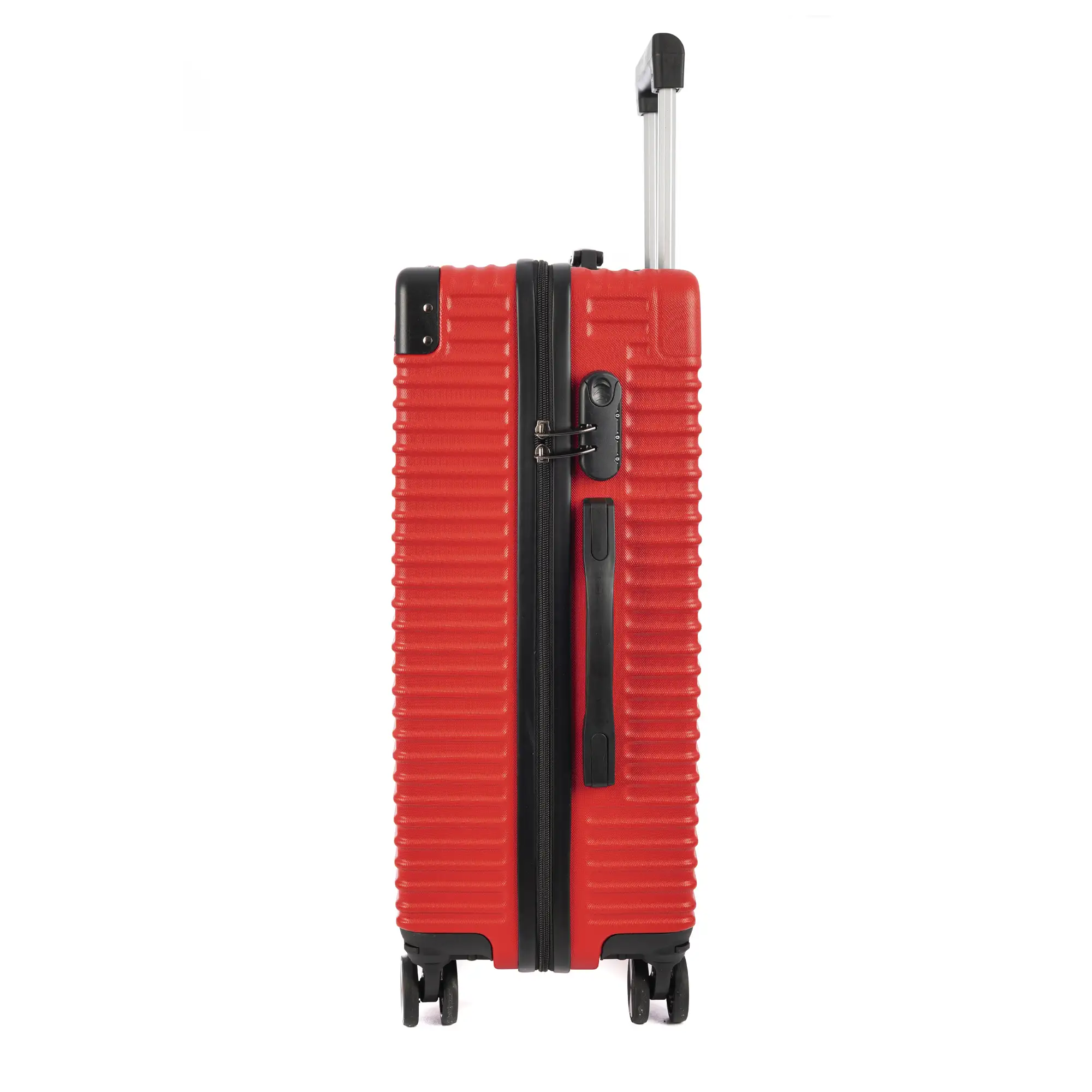 Maleta gran volumen trolley rígida ultraligera, de ABS de alta resistencia con esquinas reforzadas. Cerradura numérica y 4 ruedas dobles extraíbles y giratorias 360°.