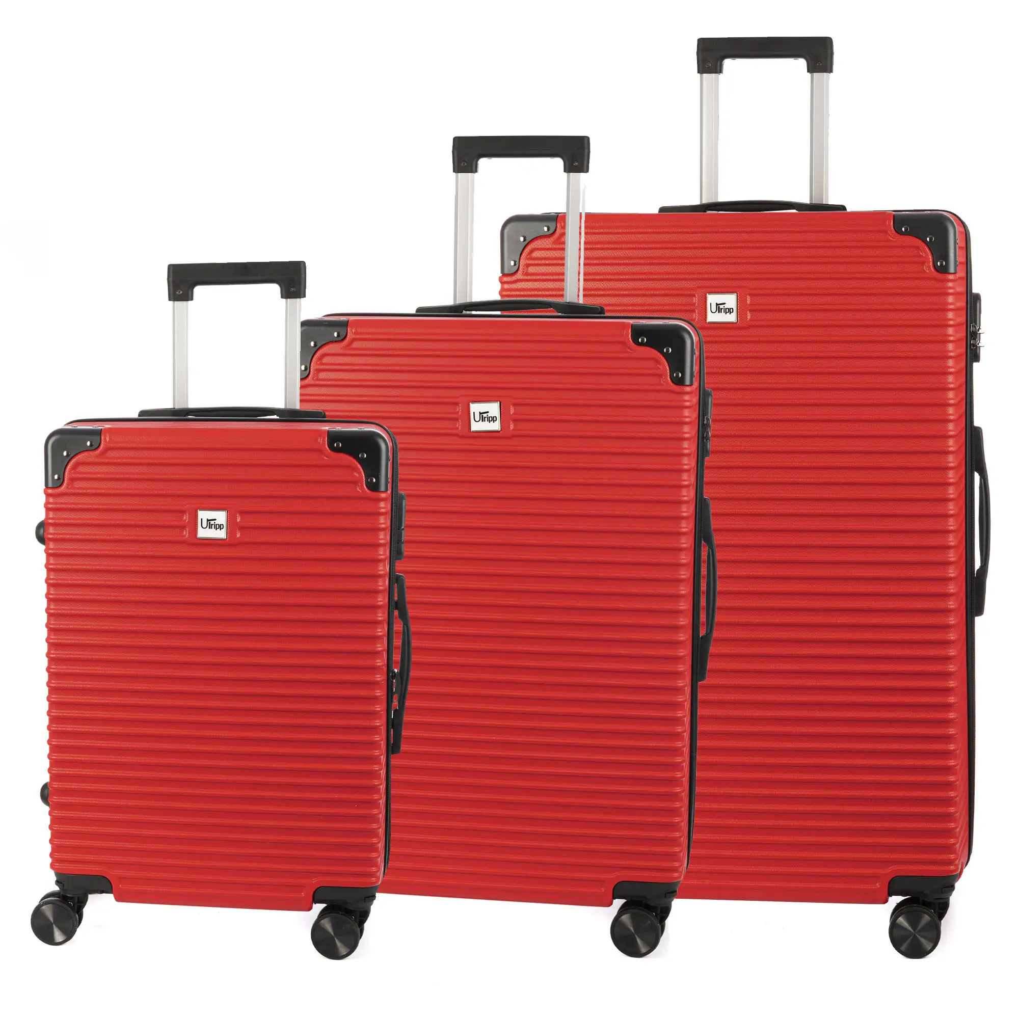 Juego de 3 maletas Trolley, en material ligero ABS de alta resistencia con esquinas reforzadas. Cerradura numérica y 4 ruedas dobles extraíbles y giratorias 360°.