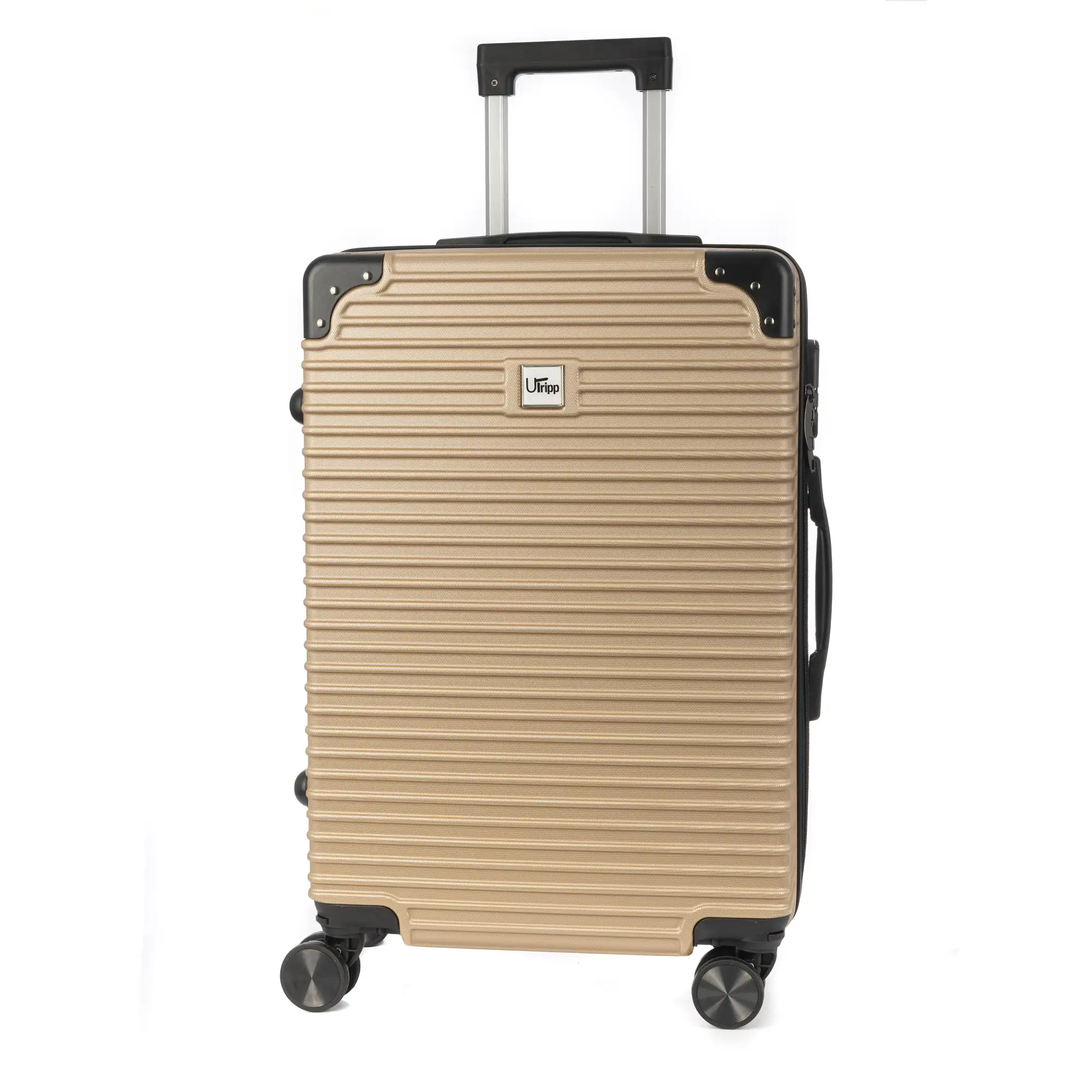 Maleta de cabina Trolley en material ligero de ABS de alta resistencia con esquinas reforzadas. Cerradura numérica y 4 ruedas dobles extraíbles y giratorias 360°.