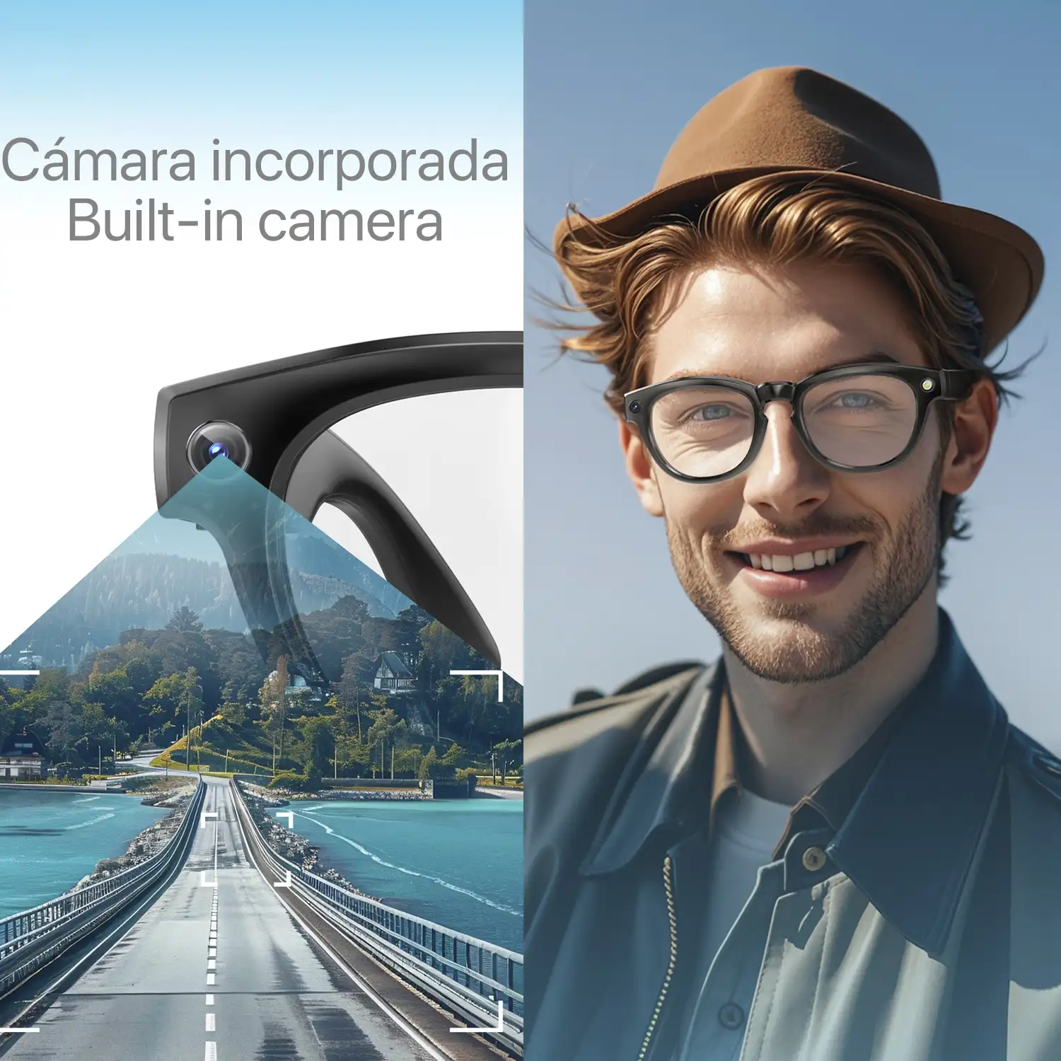 Gafas inteligentes GS380, con cámara, control de música, asistente de voz, cambio de color automático.
