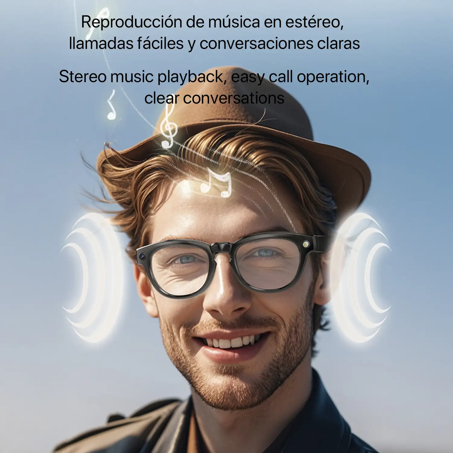 Gafas inteligentes GS380, con cámara, control de música, asistente de voz, cambio de color automático.