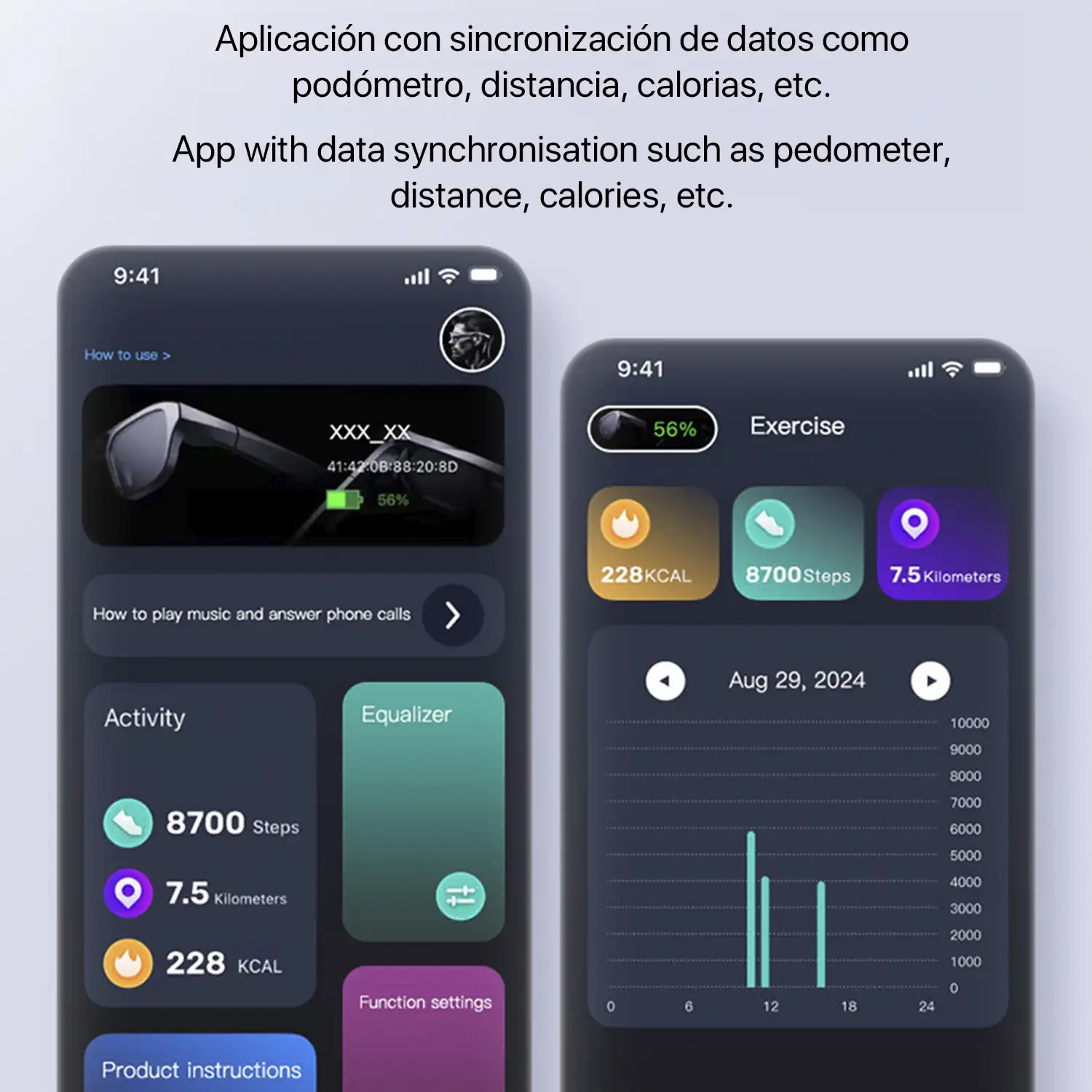Gafas inteligentes GS380, con cámara, control de música, asistente de voz, cambio de color automático.