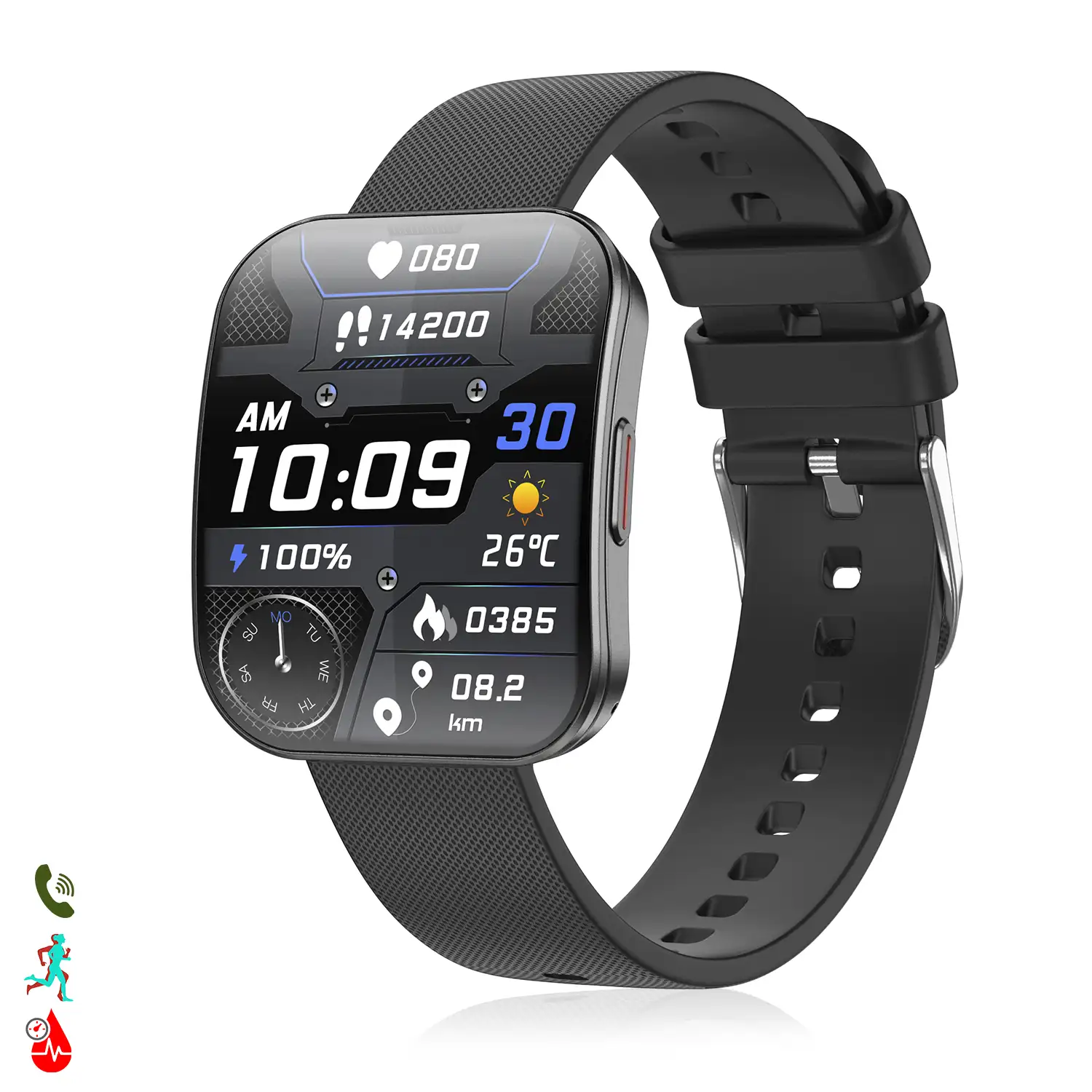 Smartwatch QS08. Pantalla curva AMOLED de 1,85 pulgadas, llamada bluetooth, asistente de voz y modos de deporte.