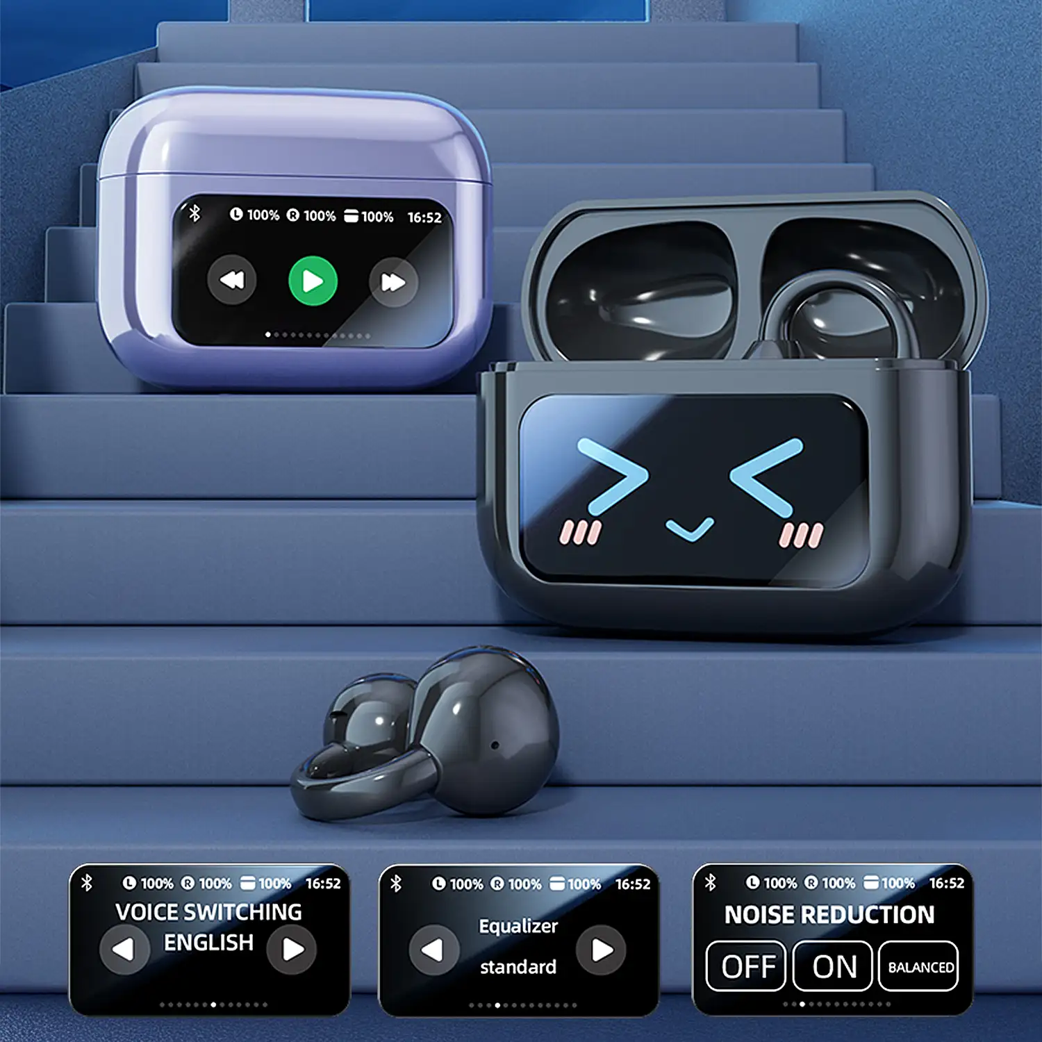 M100 Auriculares Bluetooth 5.4 Aitranslate con sonido ACS 360º, sonido direccional. Reducción ruido. Traductor AI.
