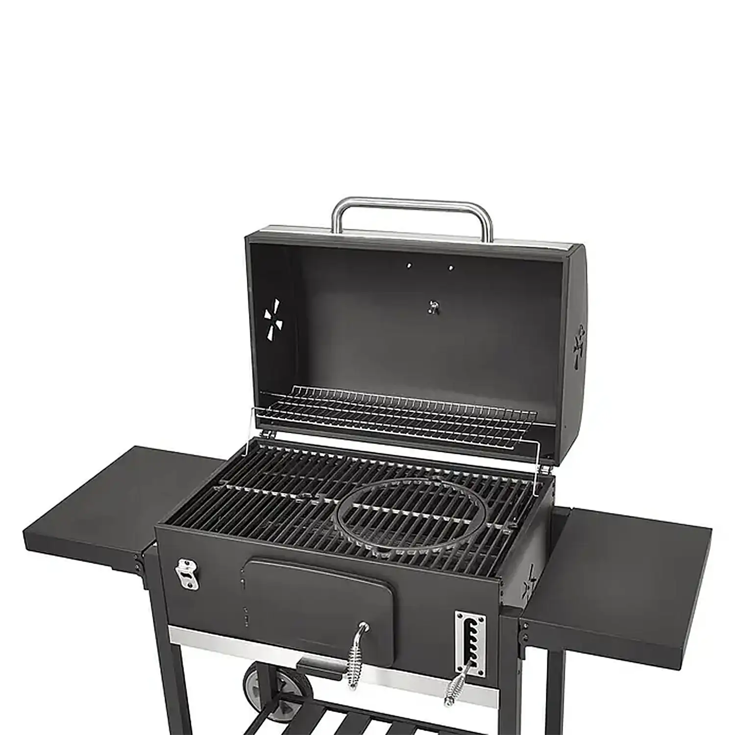 Barbacoa portatil de hierro XXL con bandeja de brasas con altura regulable y 4 grills.