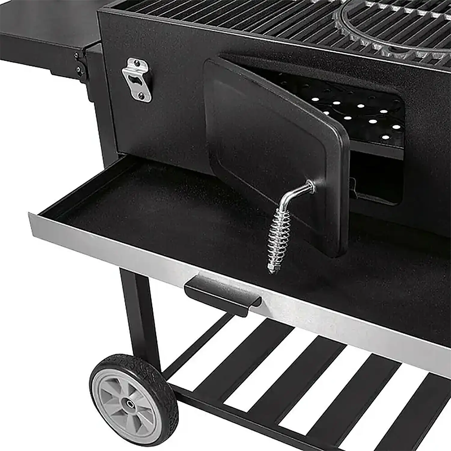 Barbacoa portatil de hierro XXL con bandeja de brasas con altura regulable y 4 grills.