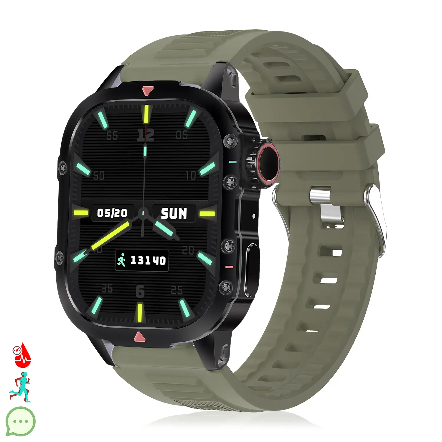 Smartwatch B04 con llamadas BT, notificaciones push. Monitor deportivo y de salud. Corona multifunción.