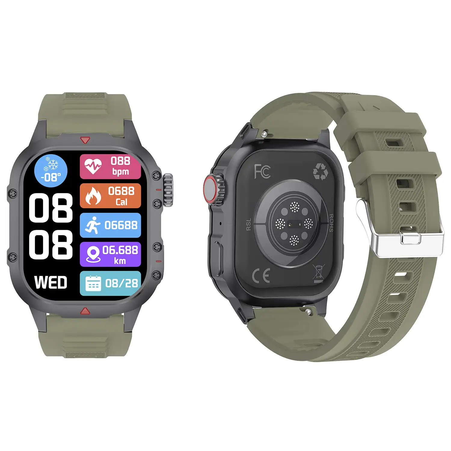 Smartwatch B04 con llamadas BT, notificaciones push. Monitor deportivo y de salud. Corona multifunción.