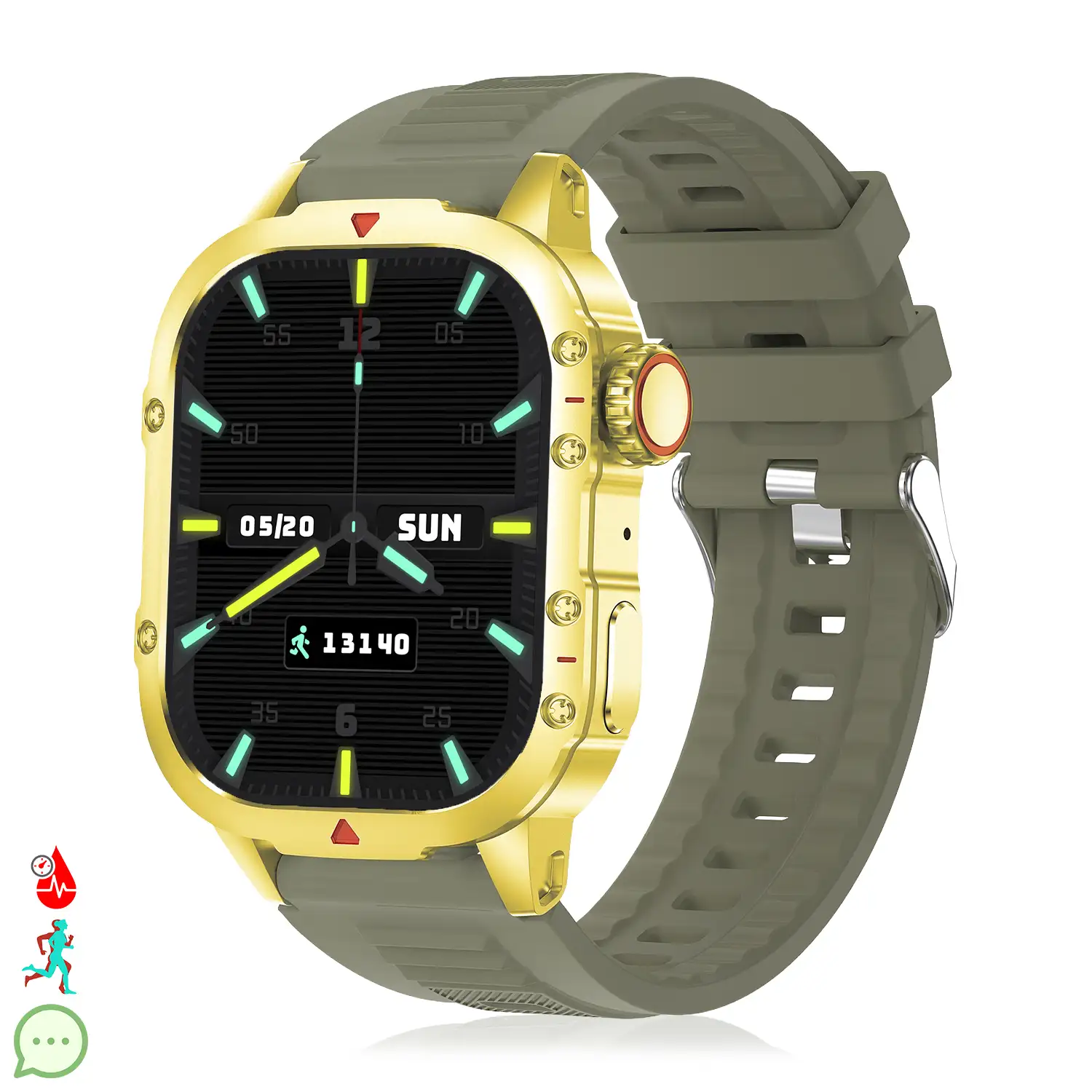 Smartwatch B04 con llamadas BT, notificaciones push. Monitor deportivo y de salud. Corona multifunción.