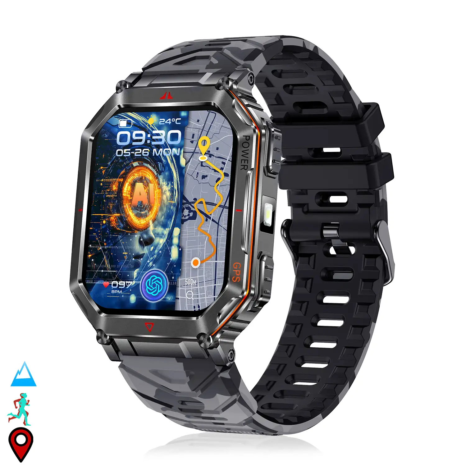 Smartwatch KR92 con llamadas BT, GPS, herramientas de exploración, monitor cardiaco, ChatGPT y + de 100 modos deportivos.