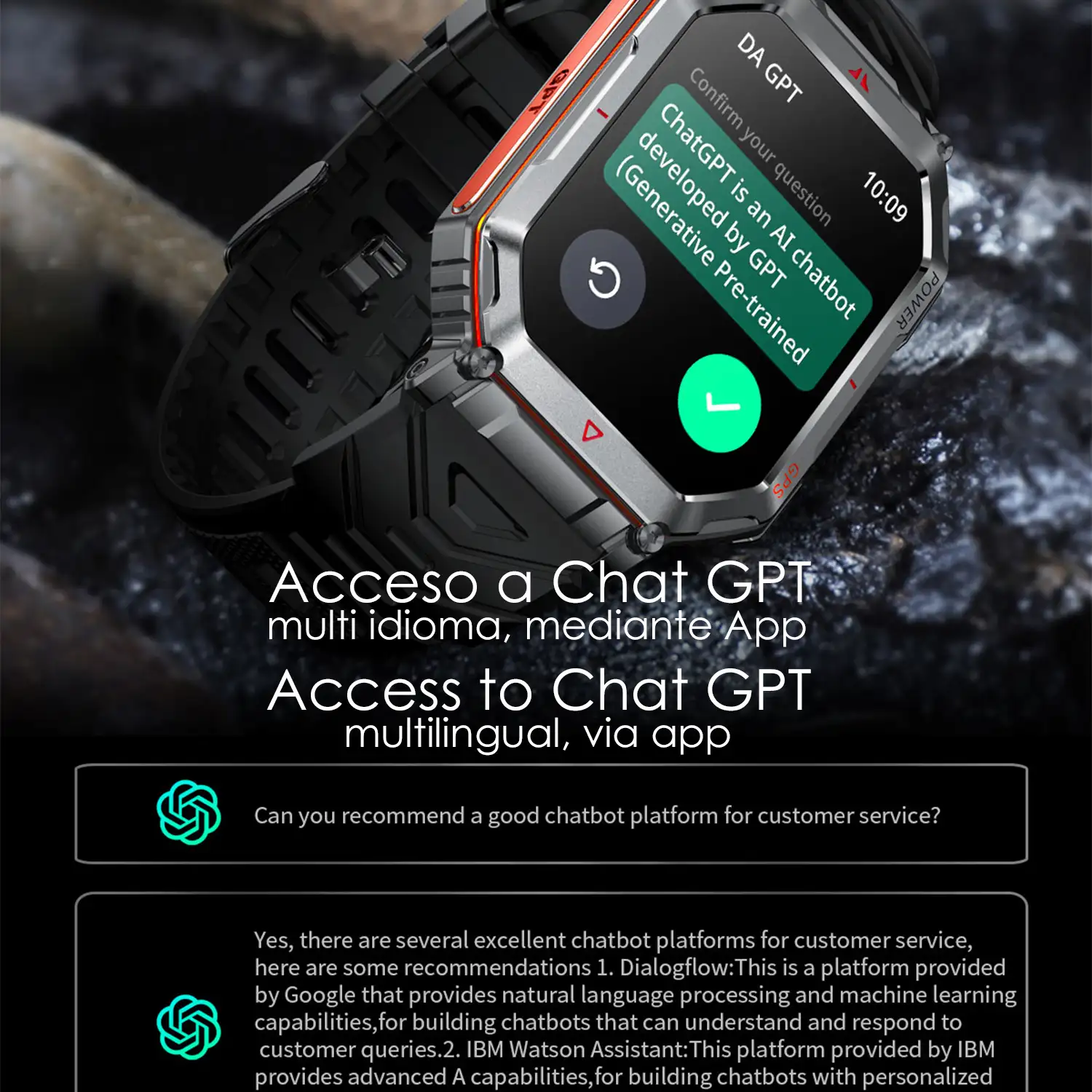 Smartwatch KR92 con llamadas BT, GPS, herramientas de exploración, monitor cardiaco, ChatGPT y + de 100 modos deportivos.