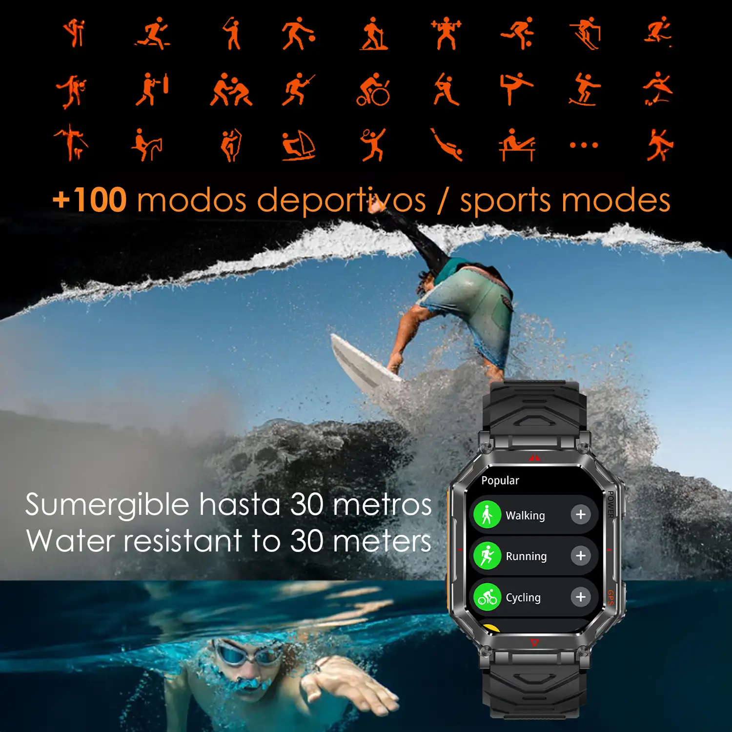 Smartwatch KR92 con llamadas BT, GPS, herramientas de exploración, monitor cardiaco, ChatGPT y + de 100 modos deportivos.