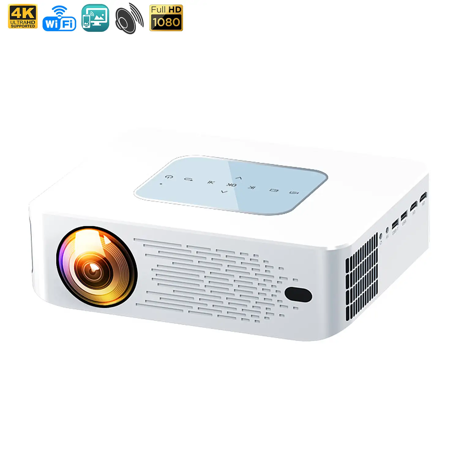 Proyector LCD Y2 soporte de 4K UHD, duplicación de pantalla para iOS y Android. De 60 a 150 pulgadas, 260 lm. Con mando a distancia.
