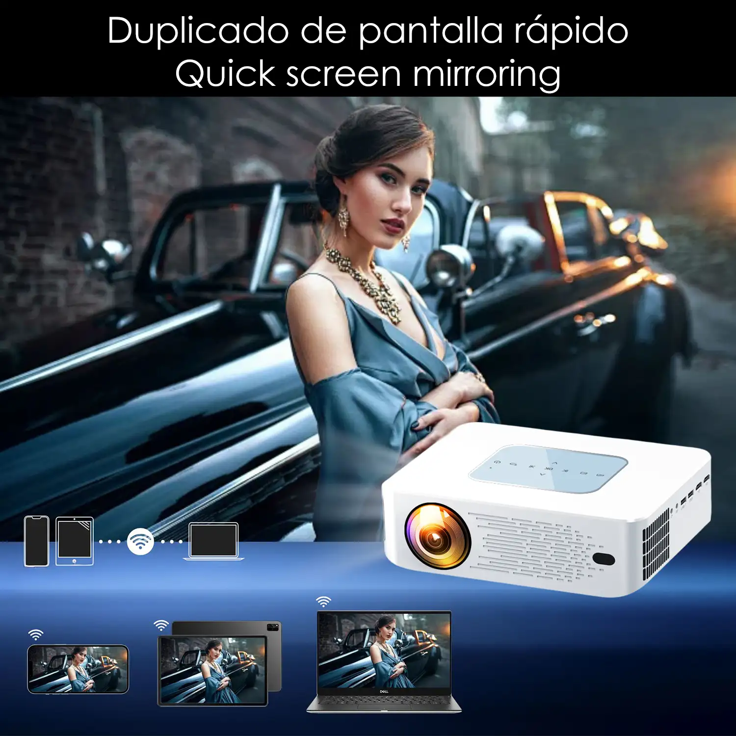 Proyector LCD Y2 soporte de 4K UHD, duplicación de pantalla para iOS y Android. De 60 a 150 pulgadas, 260 lm. Con mando a distancia.