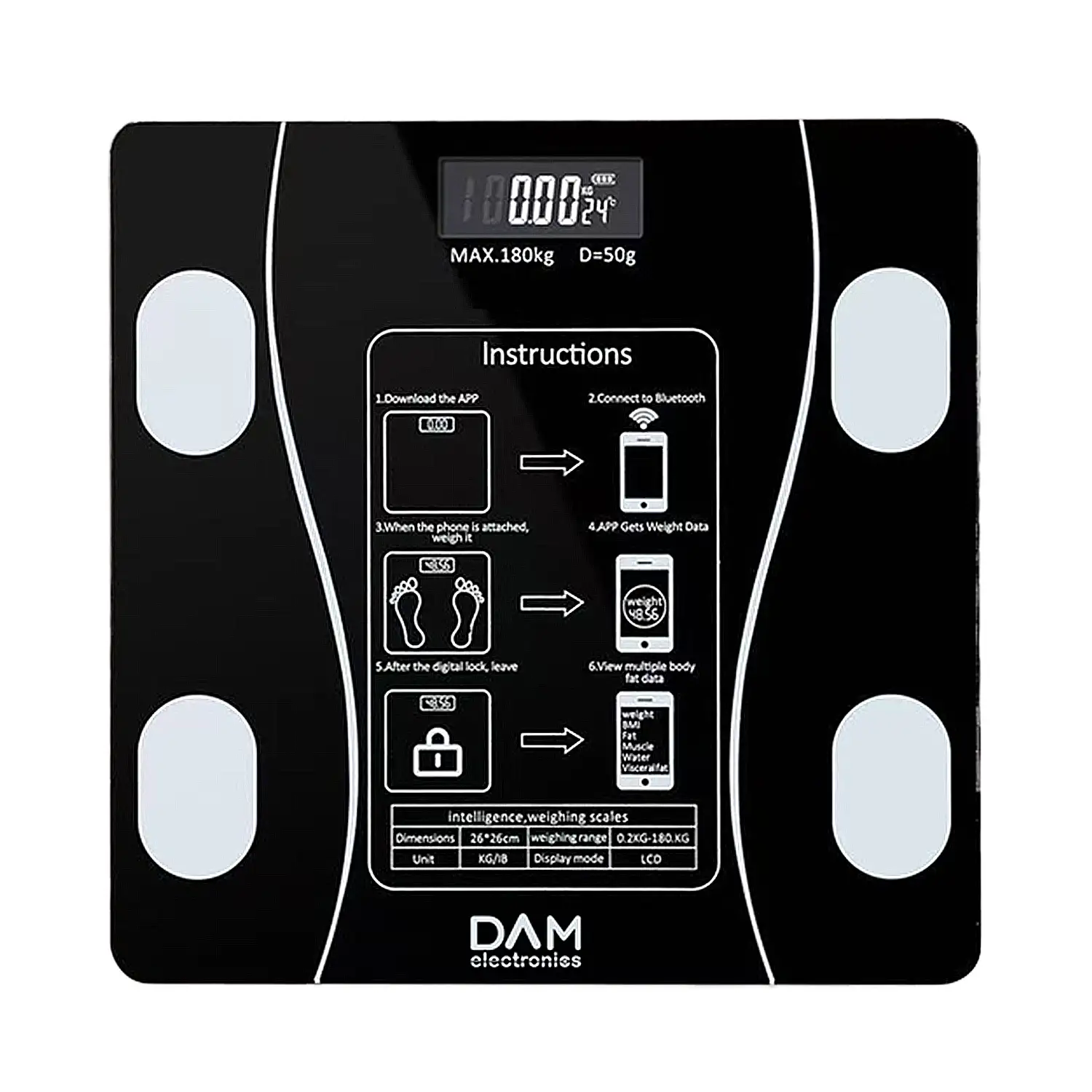 Báscula inteligente con bioimpedancia, Bluetooth y App. 18 medidas diferentes: peso, grasa%, IMC, edad corporal, etc.