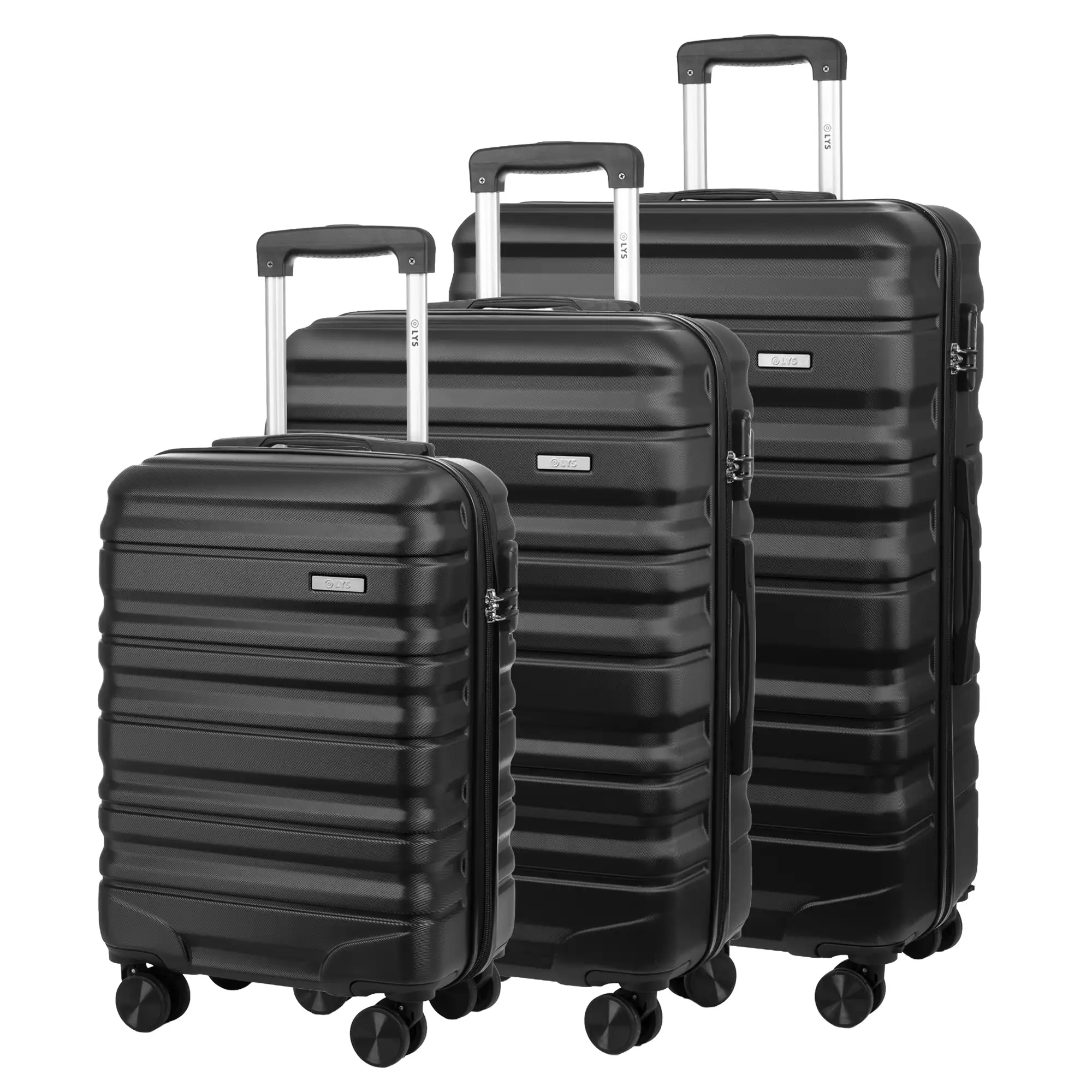 Juego de 3 maletas Trolley, en material ligero ABS de alta resistencia. Cerradura numérica y 4 ruedas giratorias 360° extraíbles en la maleta grande.