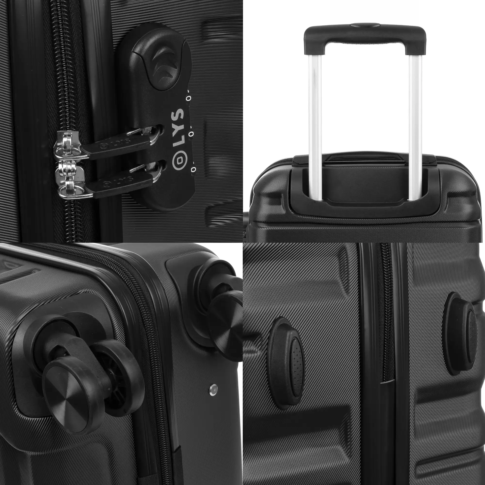 Juego de 3 maletas Trolley, en material ligero ABS de alta resistencia. Cerradura numérica y 4 ruedas giratorias 360° extraíbles en la maleta grande.