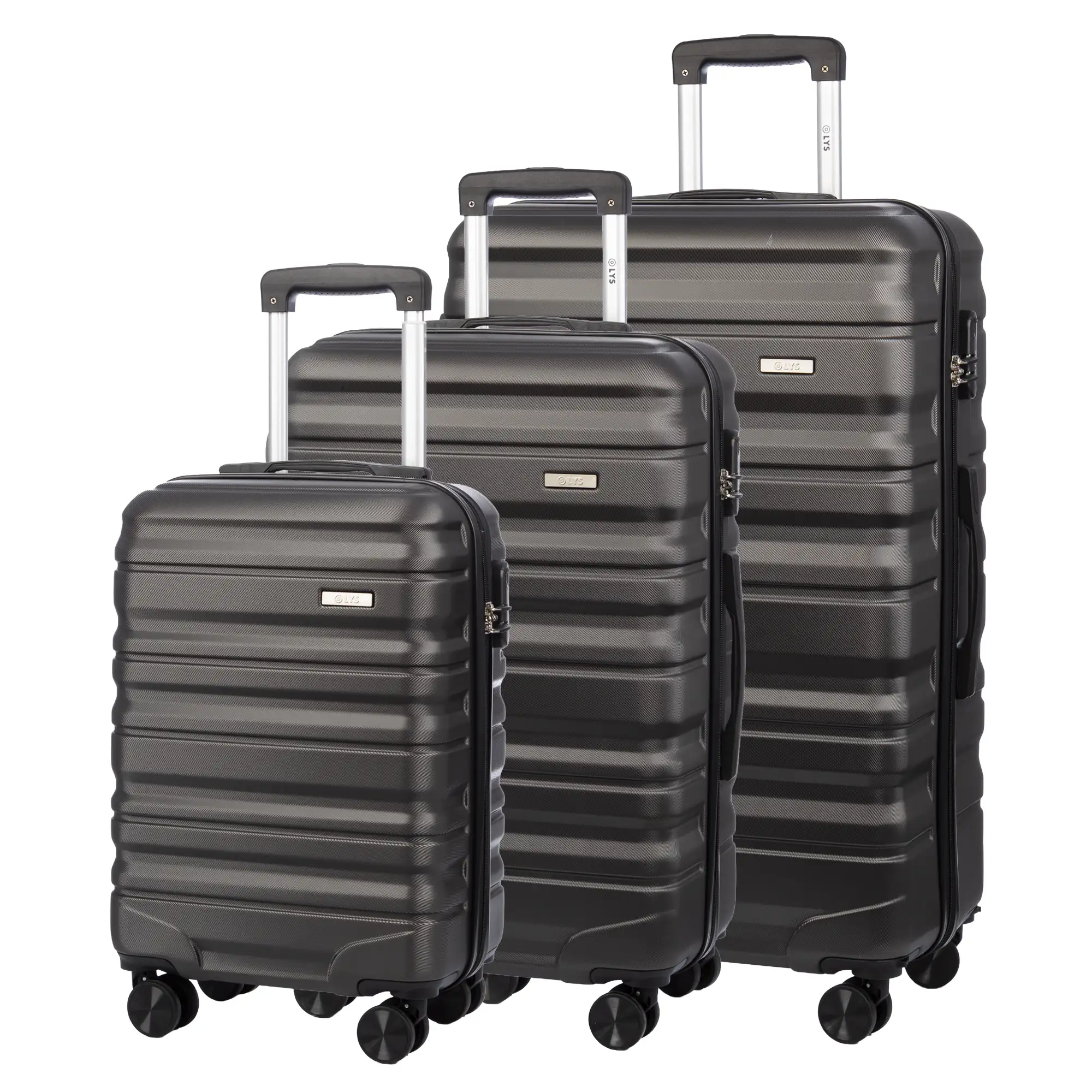Juego de 3 maletas Trolley, en material ligero ABS de alta resistencia. Cerradura numérica y 4 ruedas giratorias 360° extraíbles en la maleta grande.