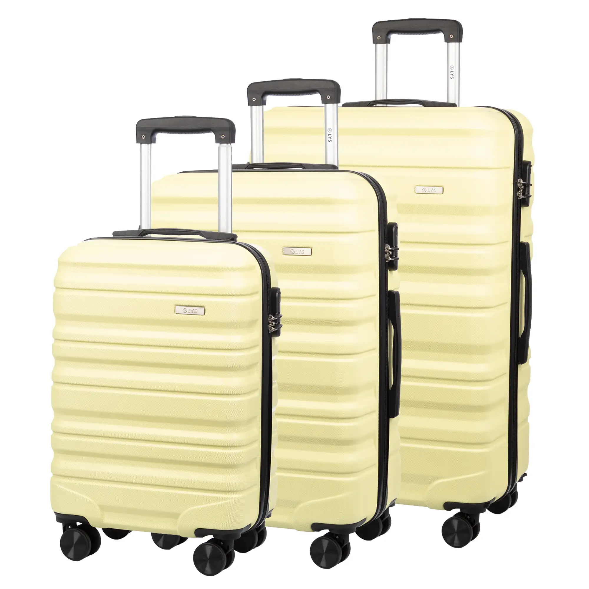 Juego de 3 maletas Trolley, en material ligero ABS de alta resistencia. Cerradura numérica y 4 ruedas giratorias 360° extraíbles en la maleta grande.