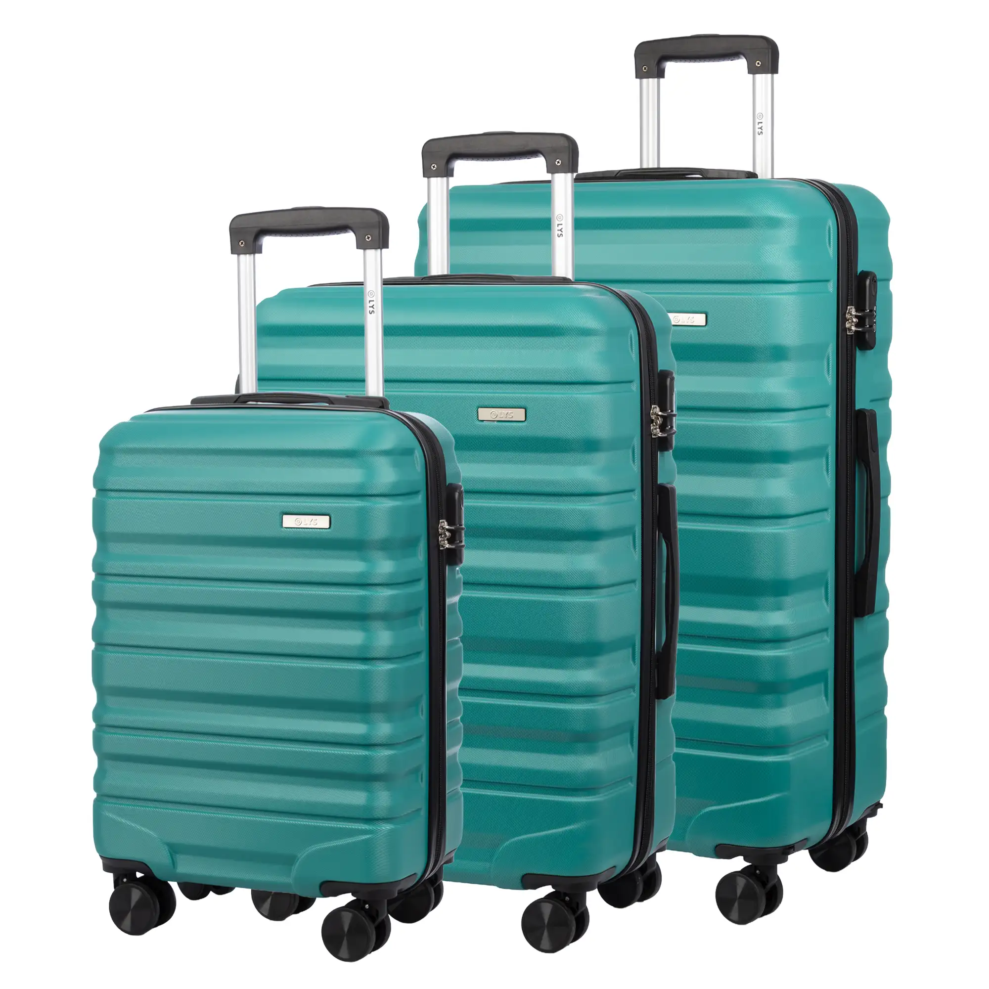 Juego de 3 maletas Trolley, en material ligero ABS de alta resistencia. Cerradura numérica y 4 ruedas giratorias 360° extraíbles en la maleta grande.