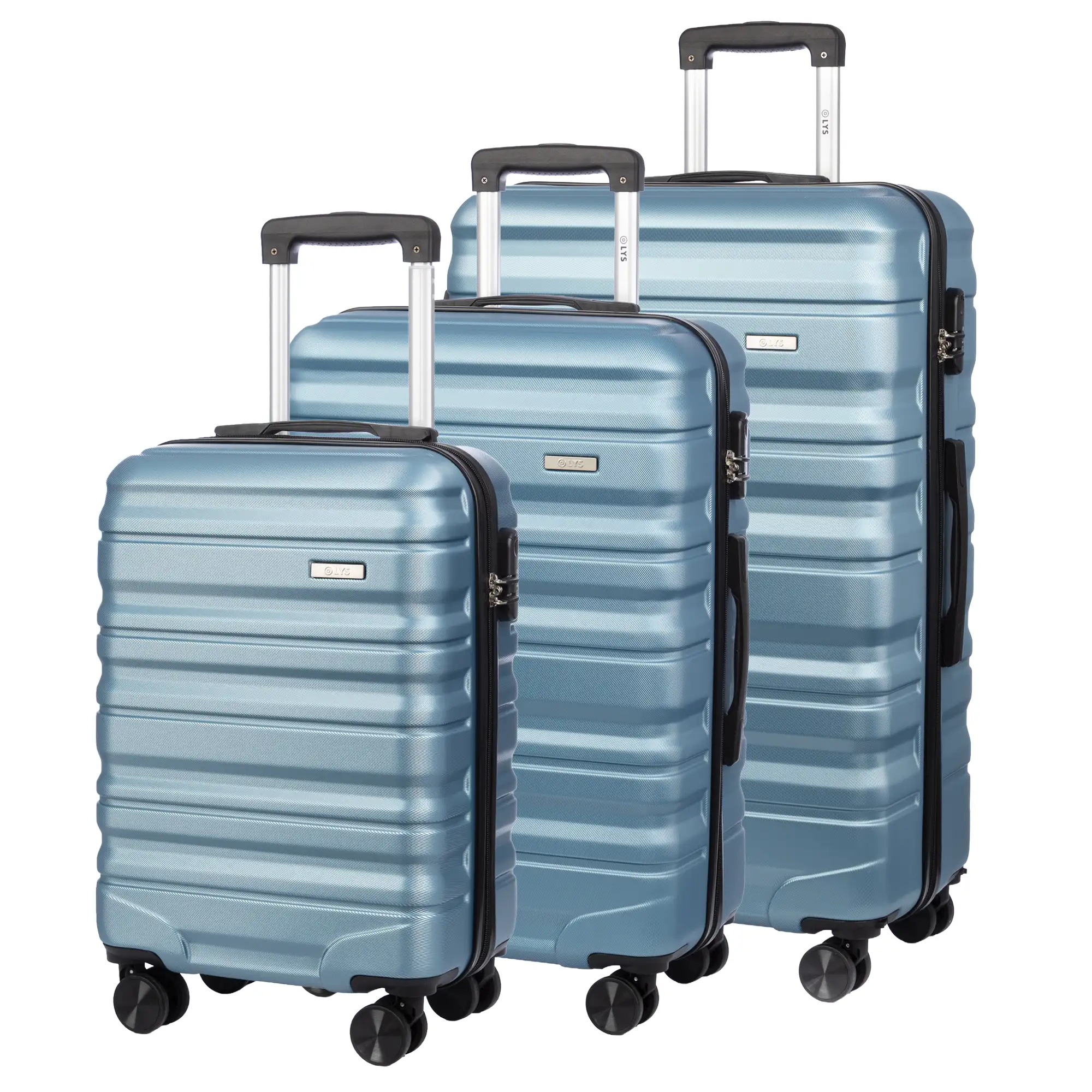 Juego de 3 maletas Trolley, en material ligero ABS de alta resistencia. Cerradura numérica y 4 ruedas giratorias 360° extraíbles en la maleta grande.