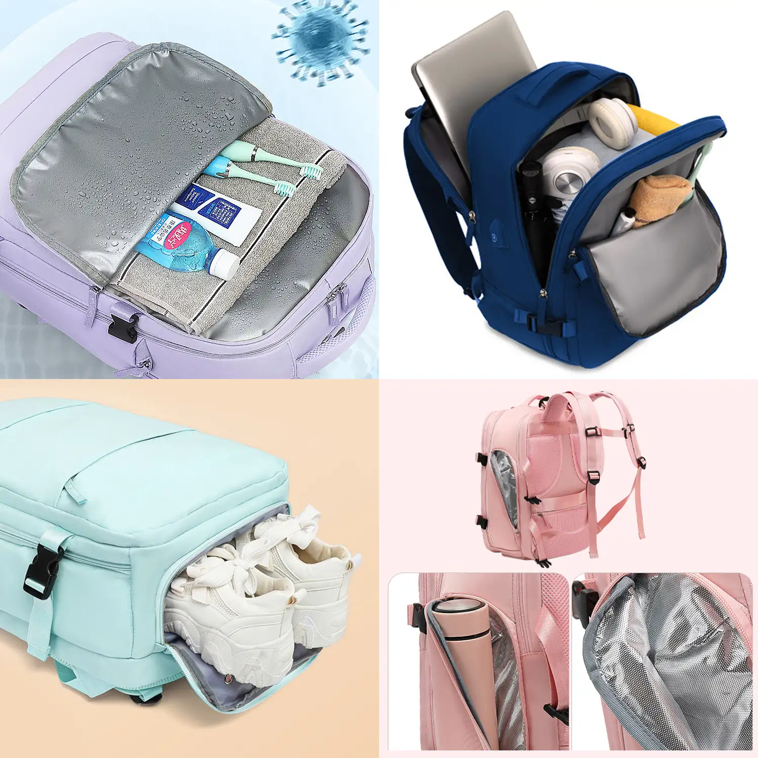 Mochila cabina viaje de gran capacidad con multicompartimento (calzado,ropa,portátil).