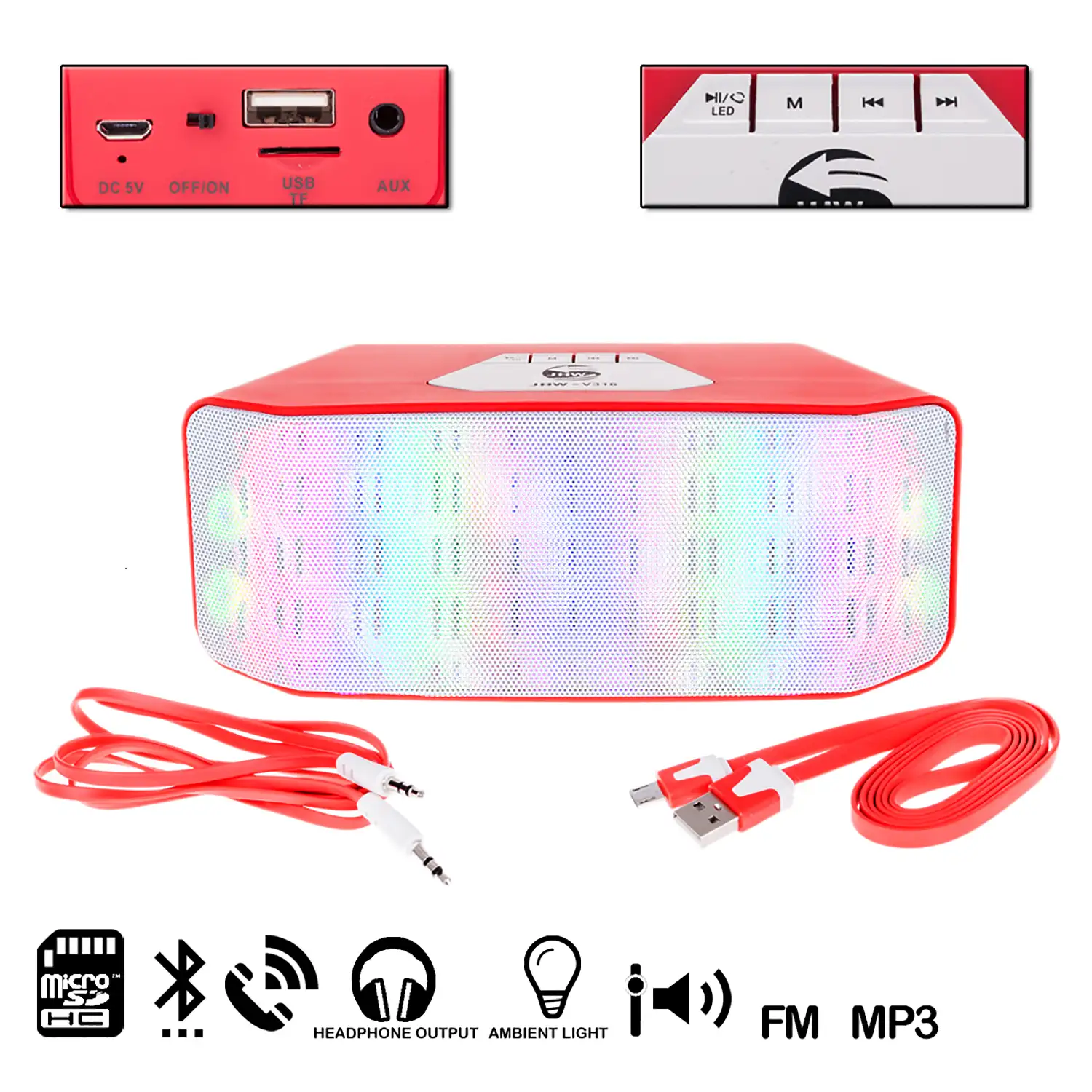 Altavoz bluetooth portable con luz led a todo color