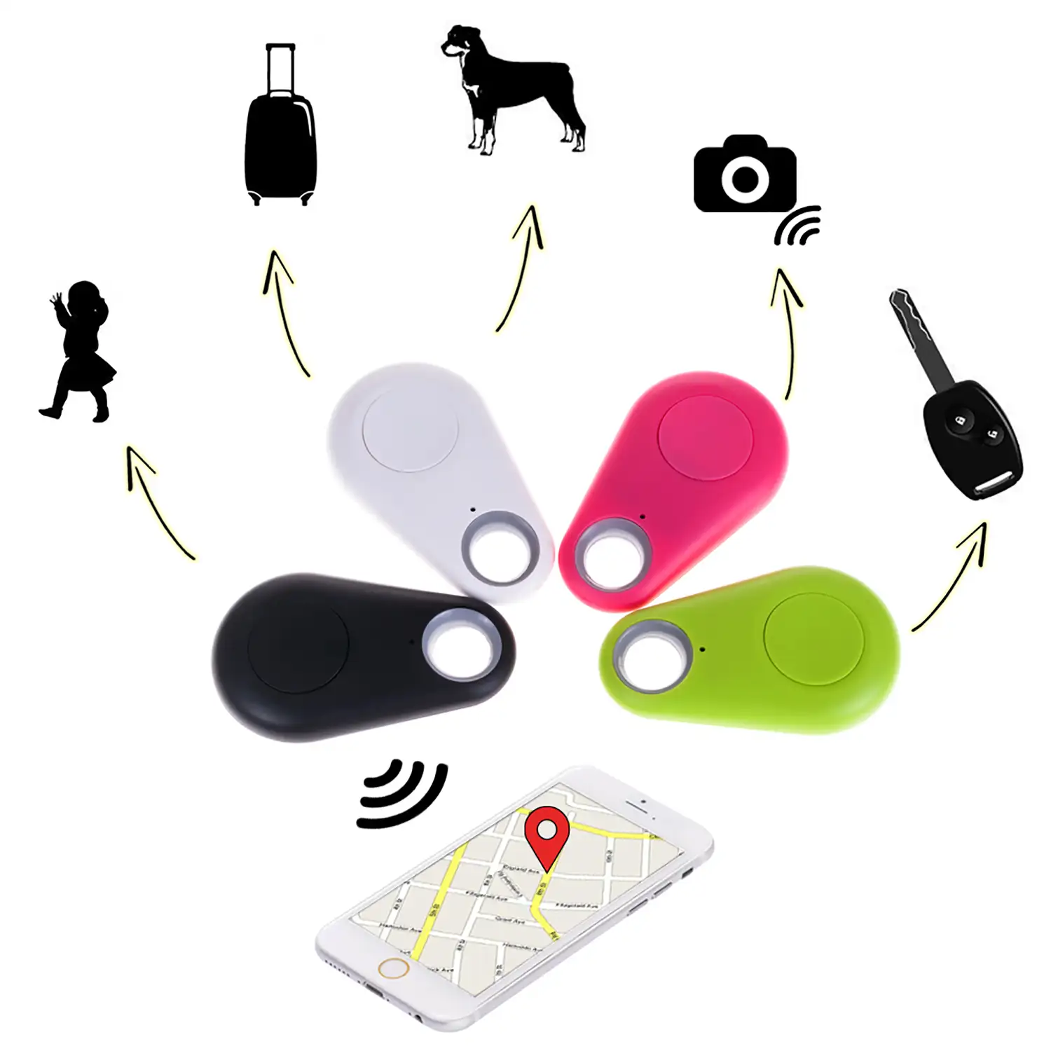 Llavero localizador redondo Bluetooth 4.0 multifunción, con indicador GPS  de última localización. Para mascotas, llaves, maletas