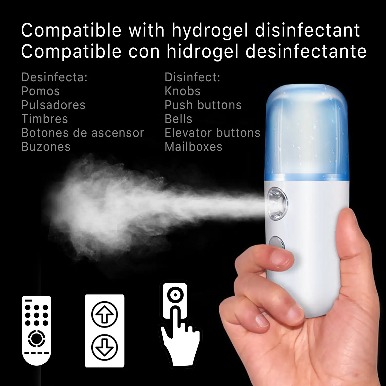 Nebulizador multiusos, disponible para desinfección con hidrogel líquido para desinfectar sin tocar objetos.+ 5 hidrogel alcohólico con aloe vera 100 ml