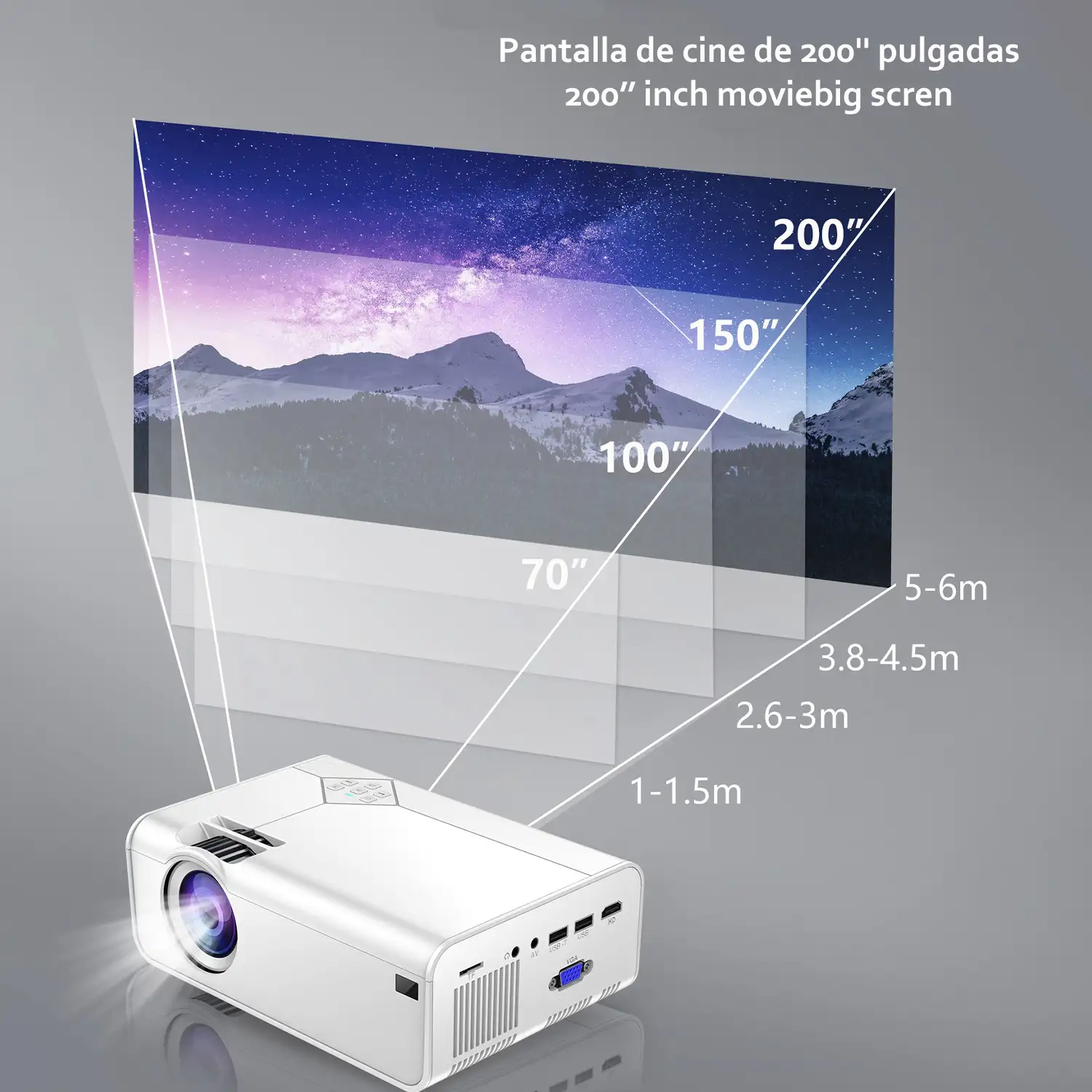 Pack: Video proyector LED A13 con Wifi y Android 6.0 incorporado. HD1080P + Barra de sonido YSW05, Bluetooth 5.0. Batería incorporada de 2400mAh.