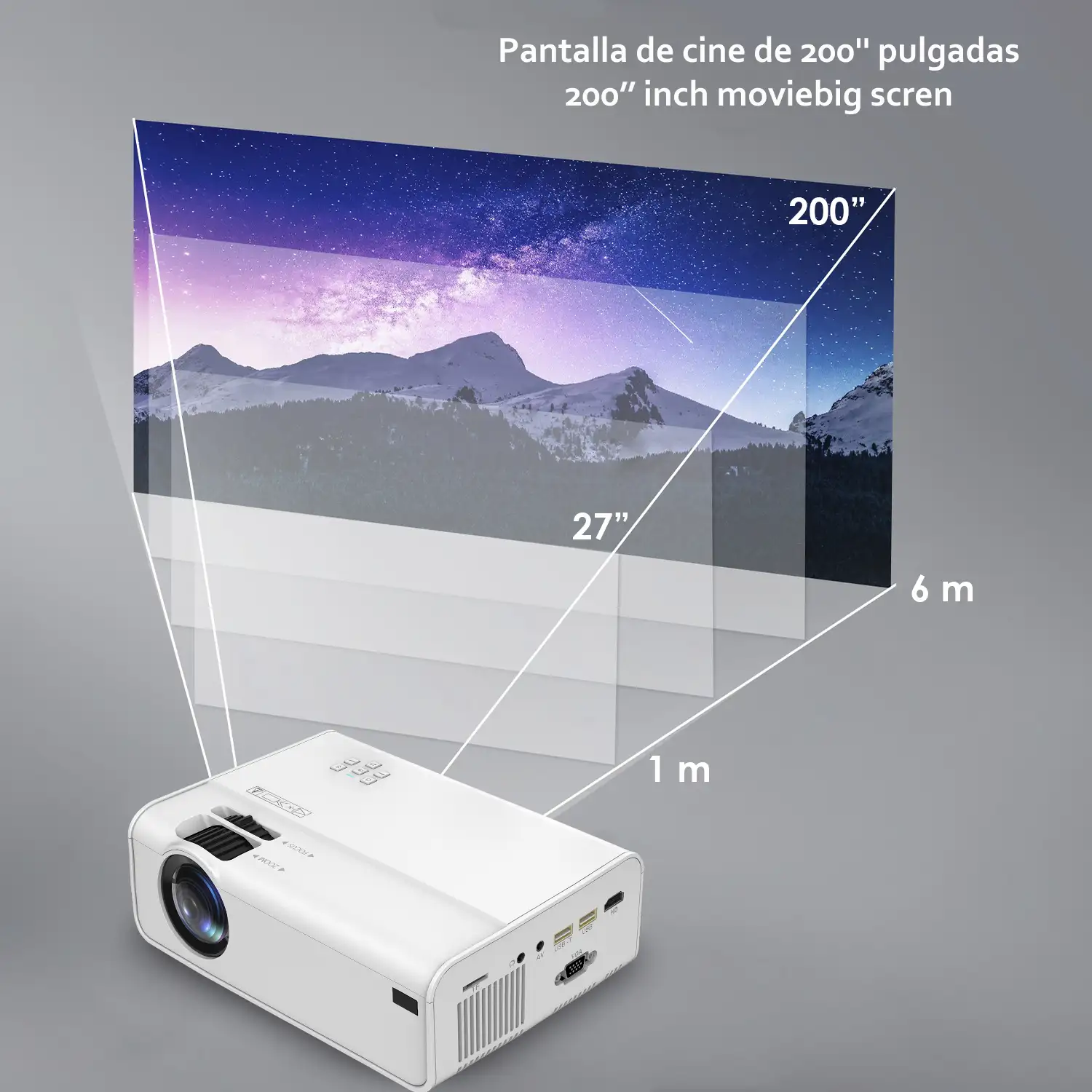 Pack: Video proyector LED A13 con Wifi y Android 6.0 incorporado. HD1080P + Soporte de techo para trípode