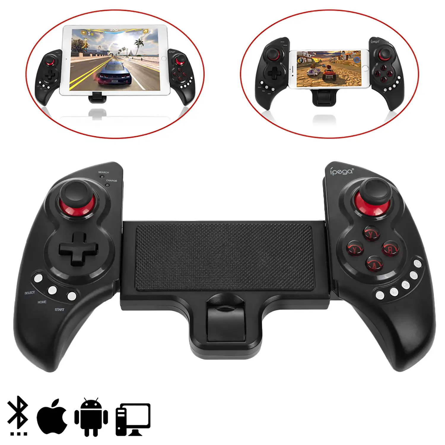 Gamepad Bluetooth extensible, con stand central, para Smartphones, Tablets y PC