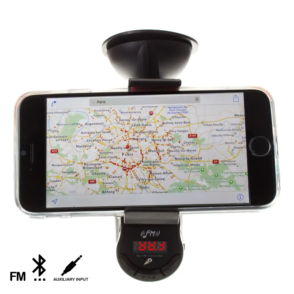 Manos libres bluetooth FM + soporte de ventosa para movil 360º FM09