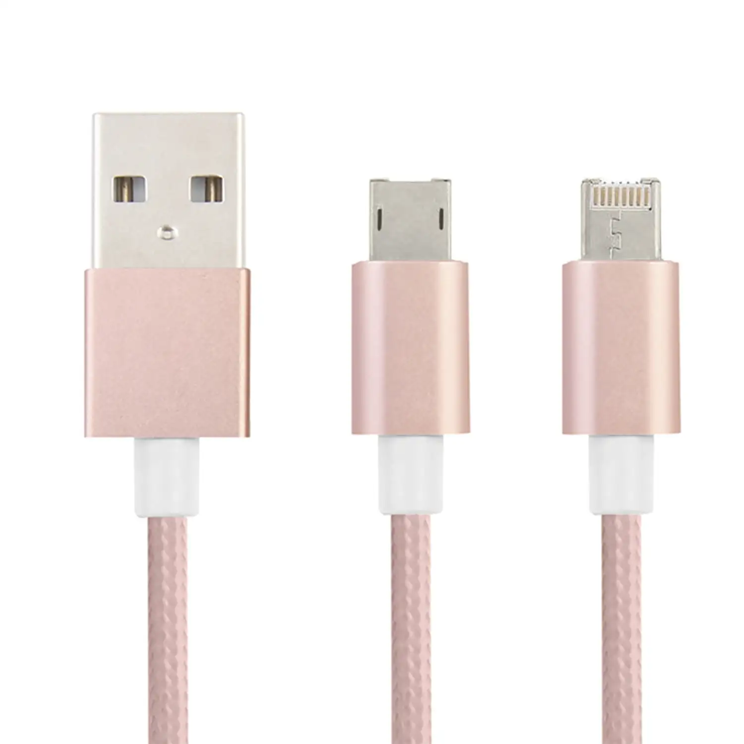 Cable de carga y datos 2 en 1 para iOS y Android: conexión Lightning y Micro USB.