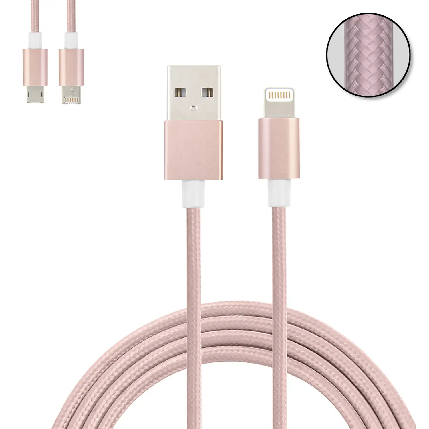 Cable de carga y datos 2 en 1 para iOS y Android: conexión Lightning y Micro USB.