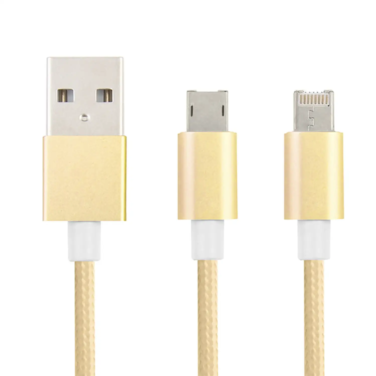 Cable de carga y datos 2 en 1 para iOS y Android: conexión Lightning y Micro USB.