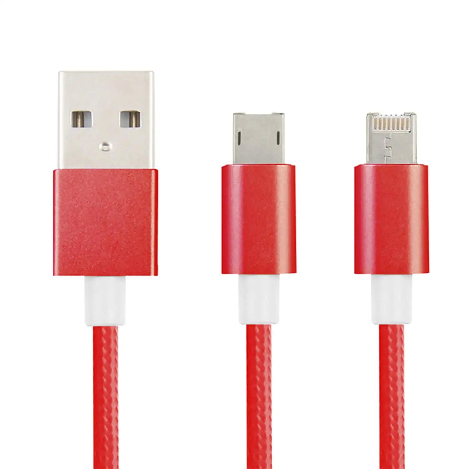 Cable de carga y datos 2 en 1 para iOS y Android: conexión Lightning y Micro USB.