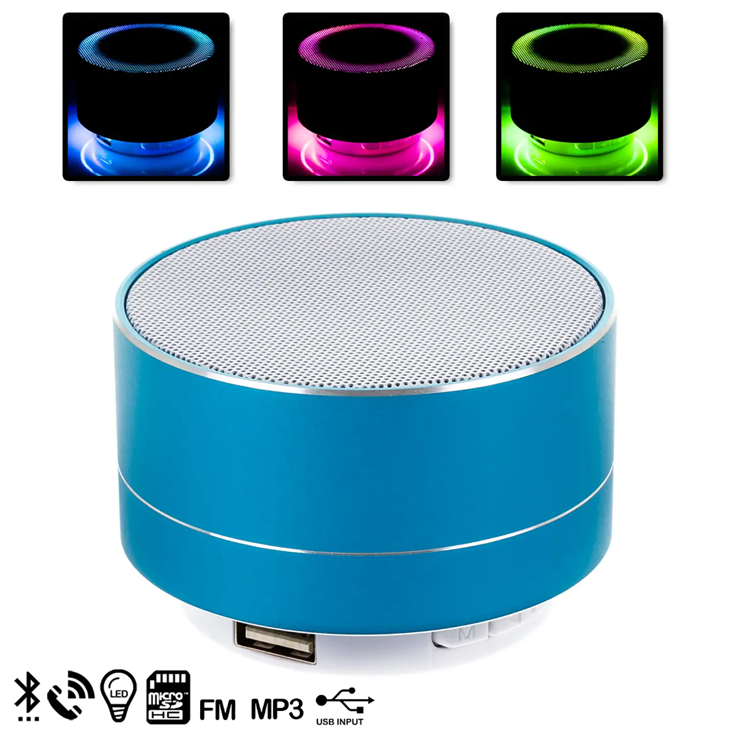 Altavoz bluetooth metálico con manos libres y luz led