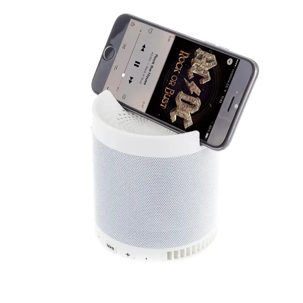 Altavoz HFQ3 Bluetooth con stand para móvil o tablet.