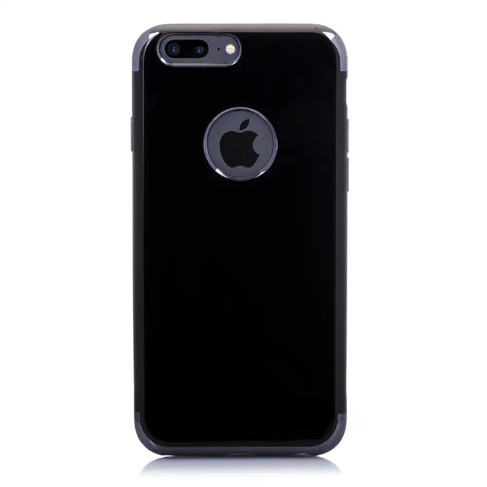 CARCASA EN NEGRO BRILLANTE CON BORDES METALIZADOS PARA IPHONE 7 PLUS