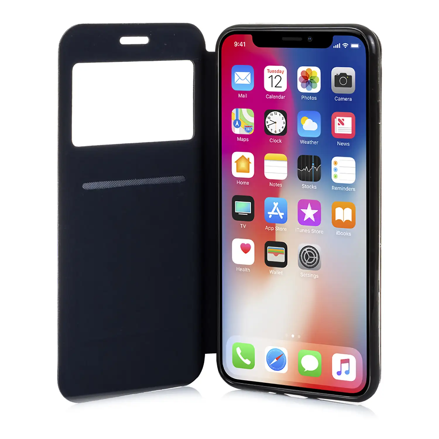 FUNDA LIBRO CON VENTANA CIERRE MAGNÉTICO IPHONE X