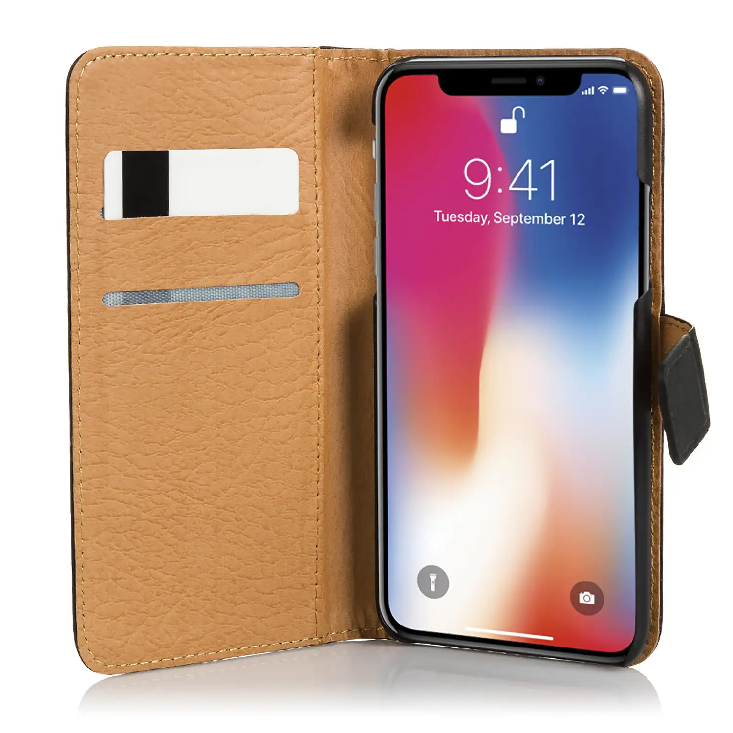 Funda tipo libro de piel sintética para iPhone X