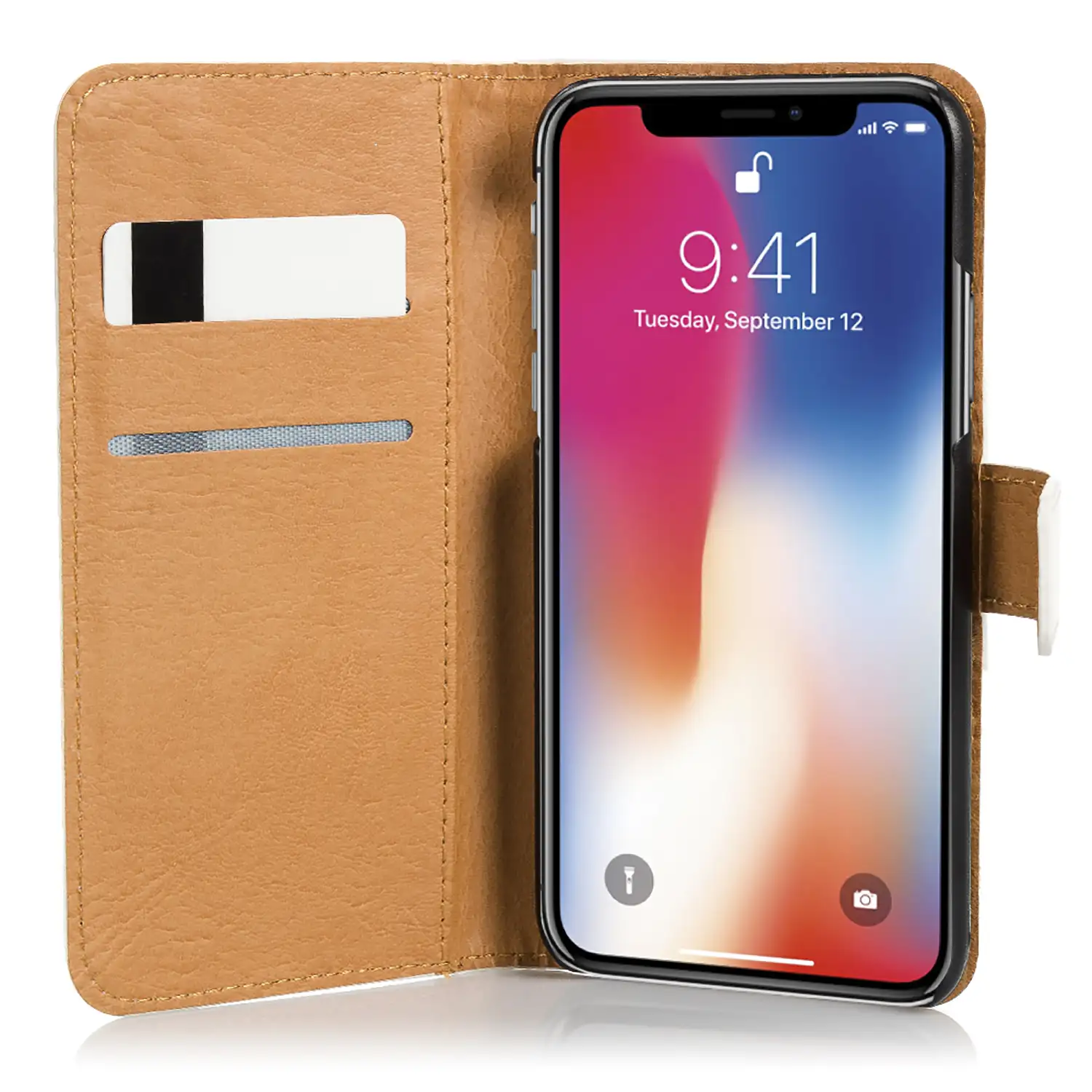 Funda tipo libro de piel sintética para iPhone X